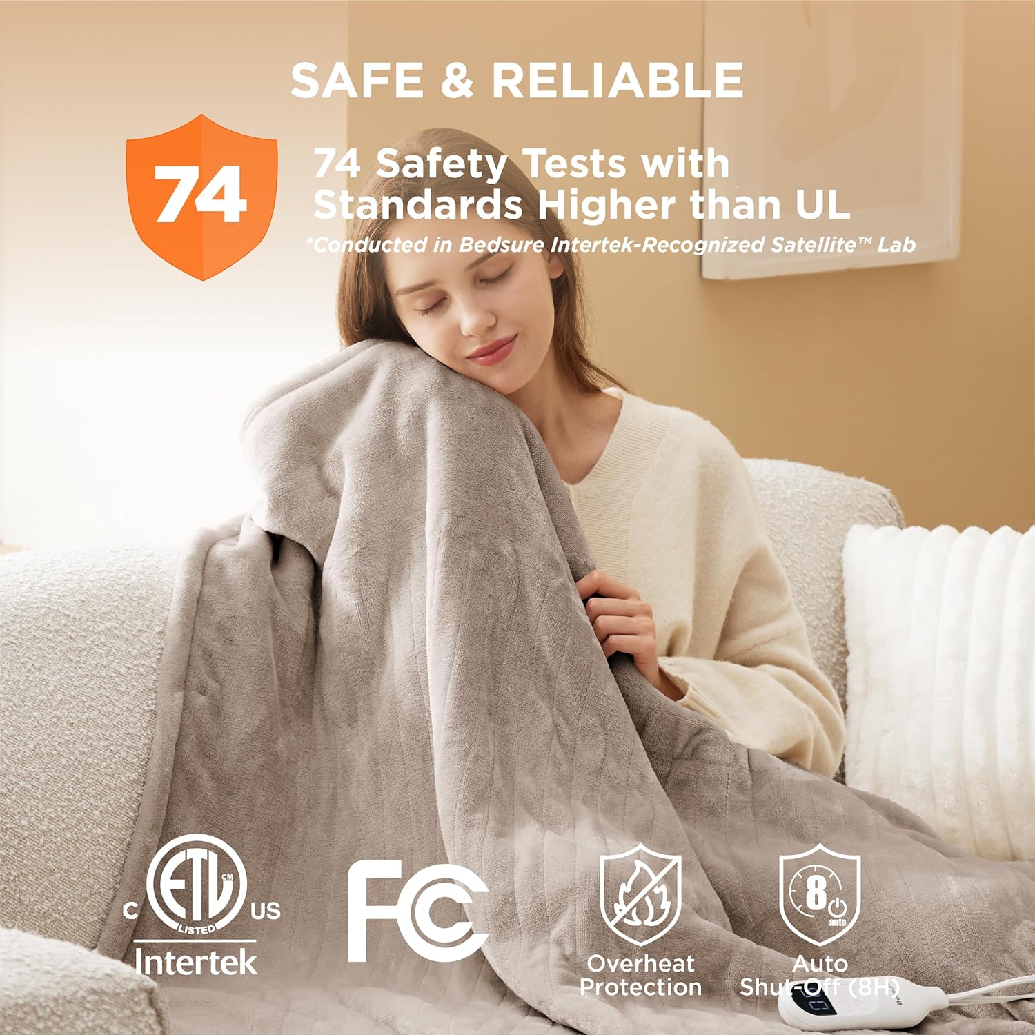 Bedsure Heated Blanket Electric Throw - Soft Flannel Electric Blanket, Heating Blanket with 4 Time Settings & 6 Heat Settings, Warm Blanket Gift for Grandma (50x60 inches, Grey)