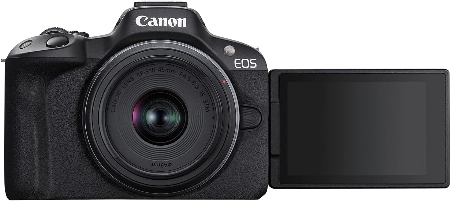 Canon EOS R50 Mirrorless Camera RF-S18-45mm F4.5-6.3 is STM Lens Kit, 24.2 Megapixel CMOS (APS-C) Sensor, 4K Video, Hybrid Camera, Photo and Video, Vlogging, Content Creator, RF Mount, Black