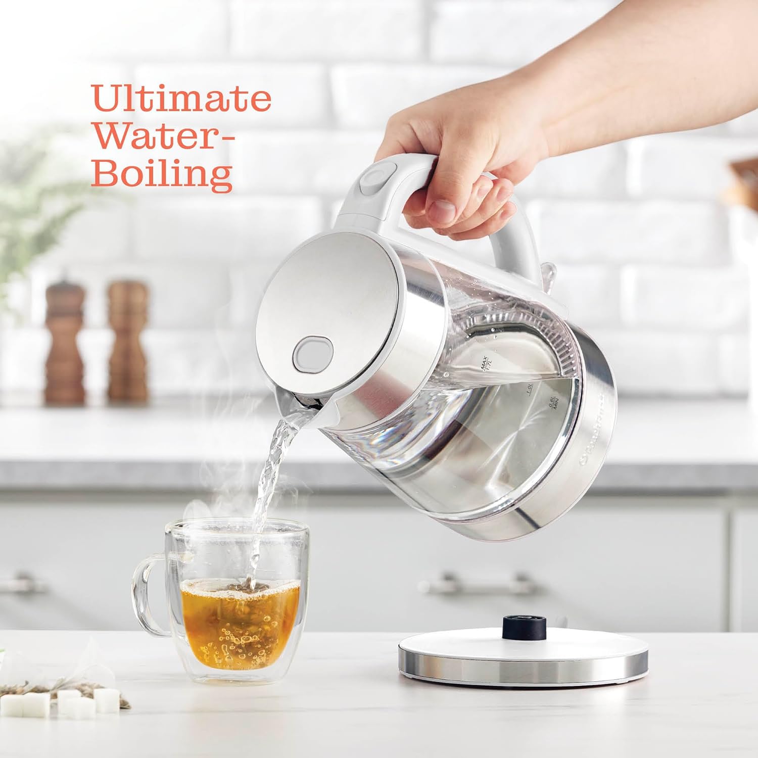 Speed-Boil Electric Kettle For Coffee & Tea - 1.7L Water Boiler 1500W, Borosilicate Glass, Easy Clean Wide Opening, Auto Shut-Off, Cool Touch Handle, LED Light. 360° Rotation, Boil Dry Protection