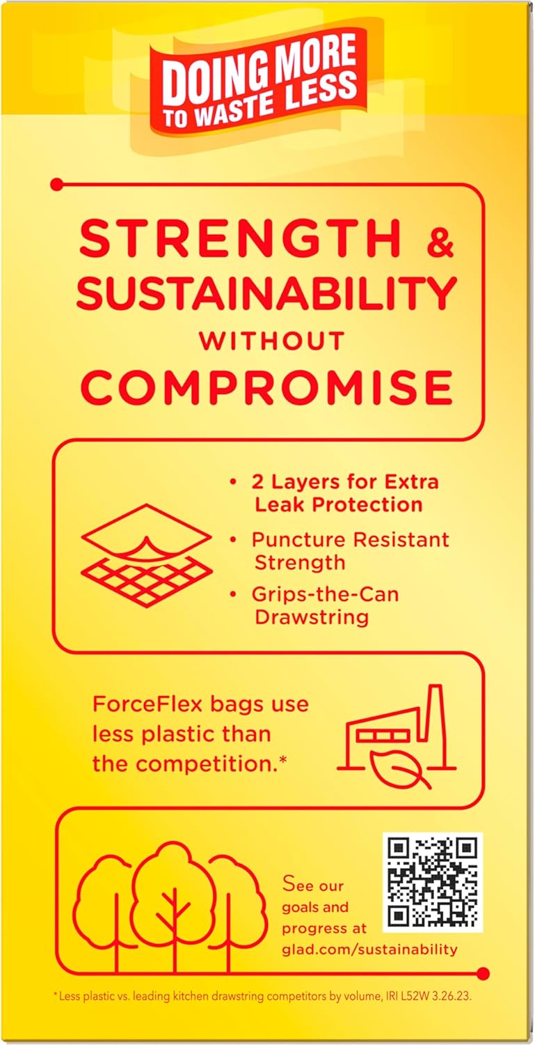 Glad Tall Kitchen Drawstring Trash Bags - Odorshield 13 Gallon White Trash Bag, Febreze Fresh Clean, 110 Count