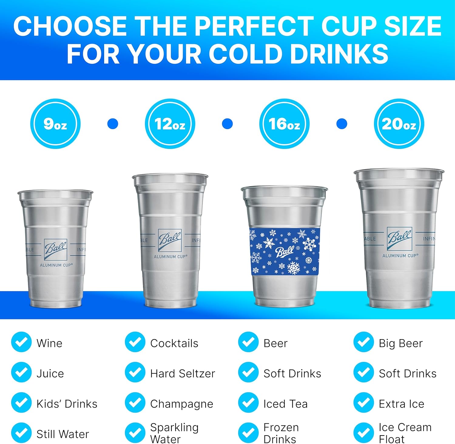 Ball Aluminum Cup Recyclable Party Cups, 20 oz. Cup, 30 Cups Per Pack