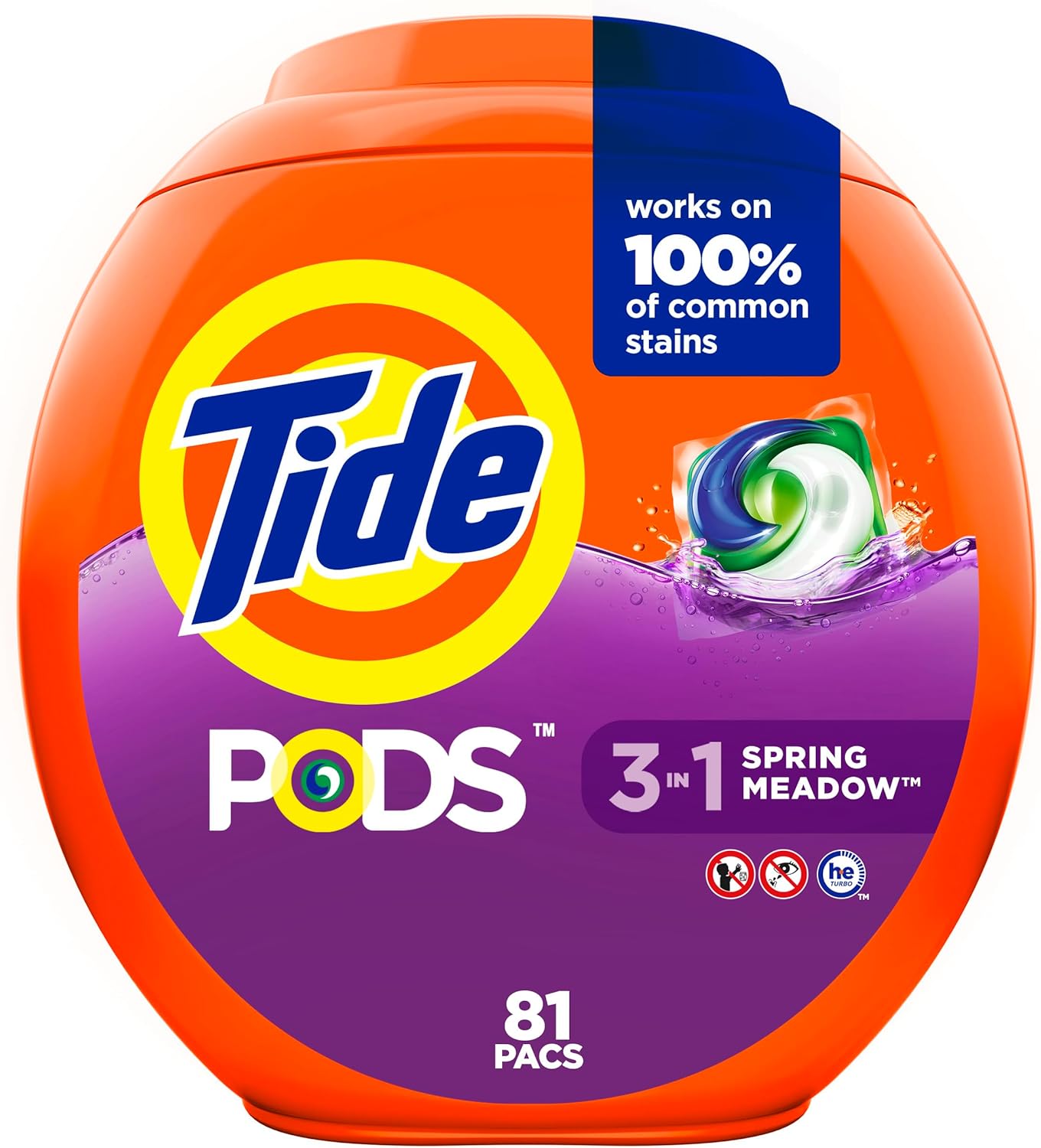 Tide PODS Liquid Laundry Detergent Soap Pacs, Powerful 3-in-1 Clean in One Step, He Compatible, Spring Meadow Scent, 76 Count