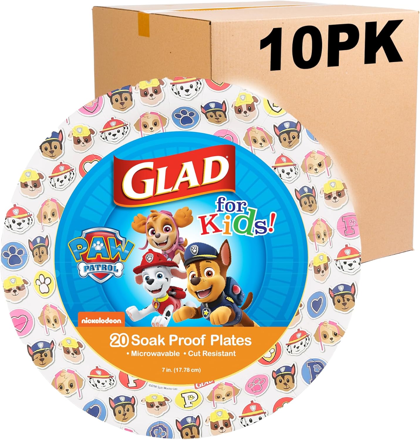 Glad for Kids Paw Patrol Emoji Disposable Paper Plates - Soak Proof, Microwave Safe Snack Plates, Kid Friendly Dinnerware for Everyday Use, 7 Inch, 20 Count