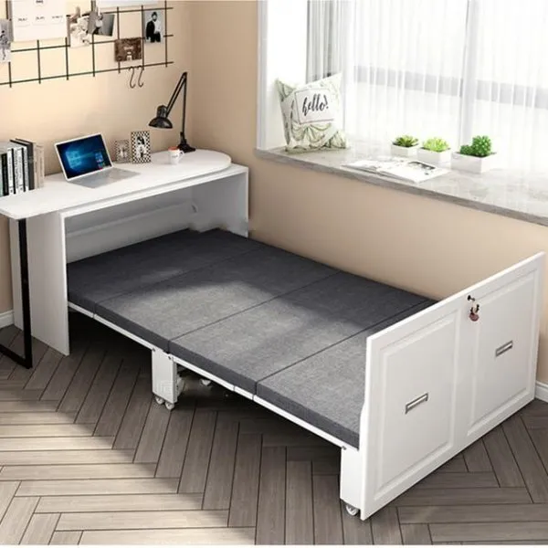 Telescopic and Rotating Corner Computer Desk with Folding Bed