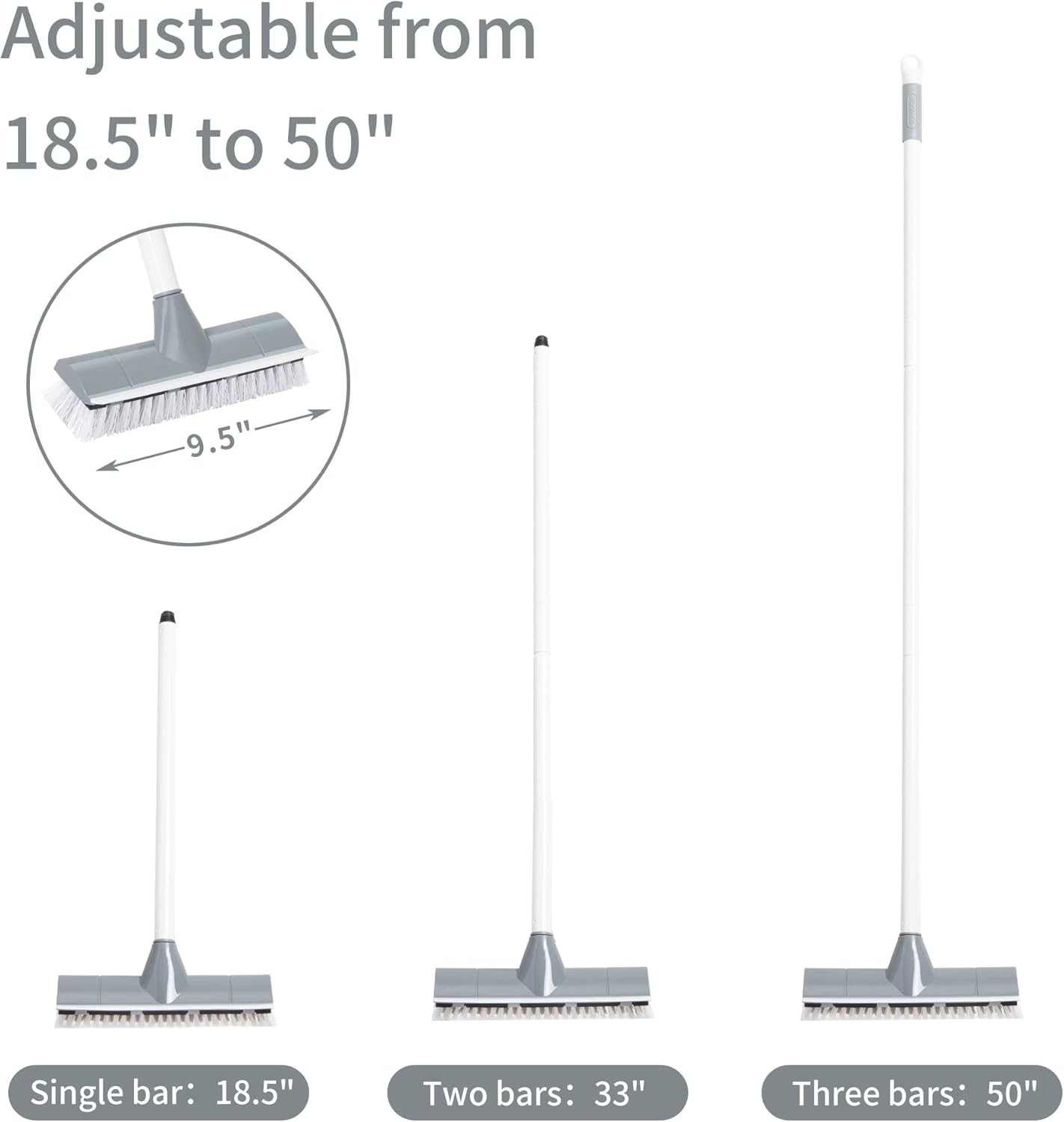 BOOMJOY Floor Scrub Brush with Long Handle, 2 in 1 Scrape and Brush, Stiff Bristles Floor Scrubber, Deck Brush for Cleaning Bathroom, Patio, Garage, Kitchen, Bath, Tile