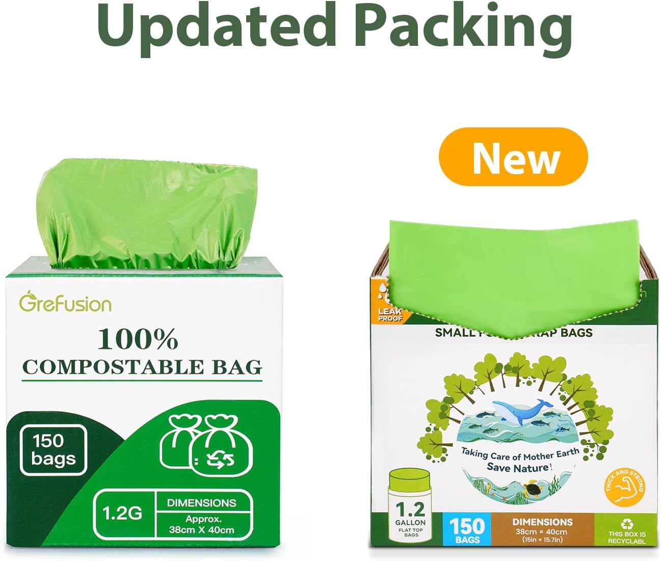 Compostable Bags for Kitchen Compost Bin, 1.2 Gallon, 125 Count, Certified by BPI and ASTM, Leakproof and Odor Control