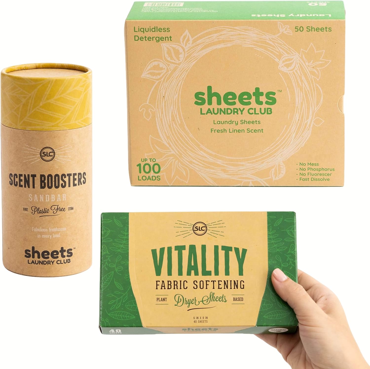 Sheets Laundry Club - 50 Fresh Linen(up to 100 loads) Laundry Detergent Sheets - 40 Lavender Dryer Sheets, 8oz Lavender Scent Booster Tube. Good for the earth and a breeze to use. Hypoallergenic