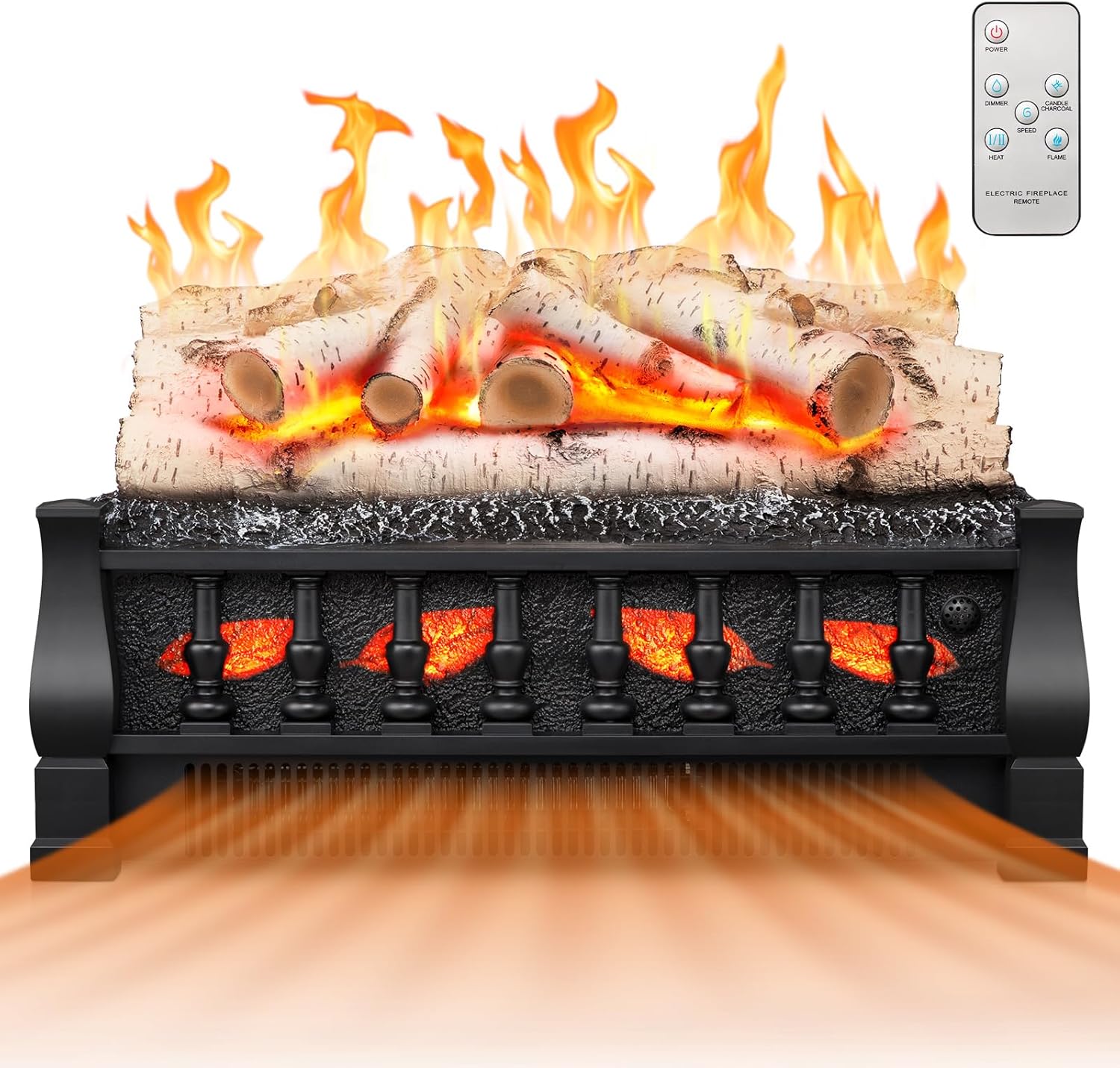 21 Inches Electric Fireplace Insert Log Heater Set, Freestanding Heater with Adjustable Flame Brightness and Flicker Speed, 750w/1500w Heating, Overheat Protection, Remote Control