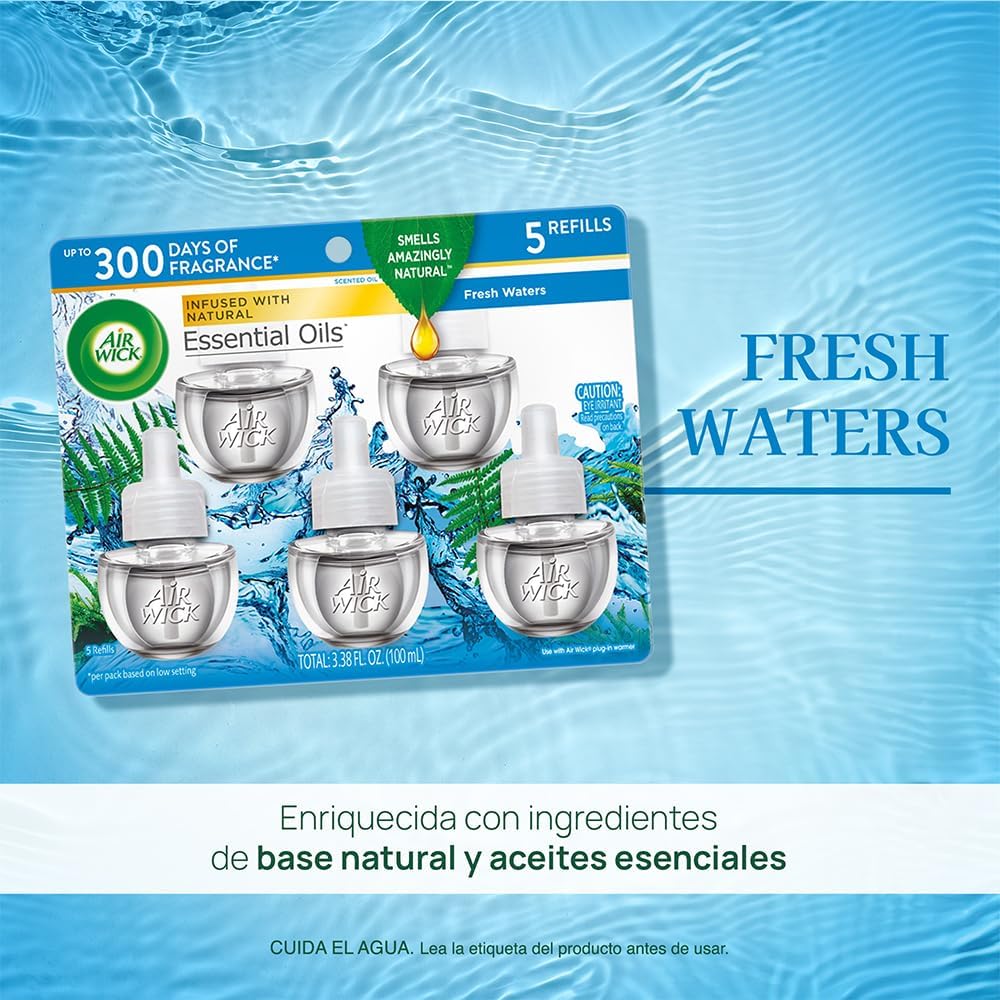 Air Wick Plug in Scented Oil Refill, 5ct, Fresh Linen, Essential Oils, Air Freshener