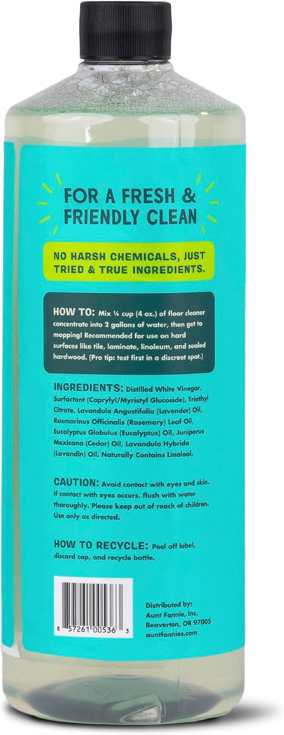 Aunt Fannie's Ultra Concentrated Floor Cleaner Vinegar Wash, Multi-Surface Floor Cleaner For Mopping, Makes 16 Gallons, Eucalyptus Scent, 32 oz. (Pack of 1), Packaging May Vary