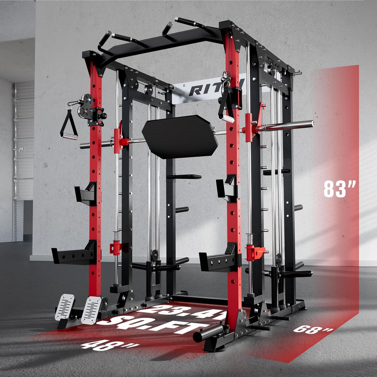 RitFit Buffalo Smith Machine, Power cage with LAT-Pull Down System & Cable Crossover System, All-in-One Squat Rack for Home Gym, Power Rack