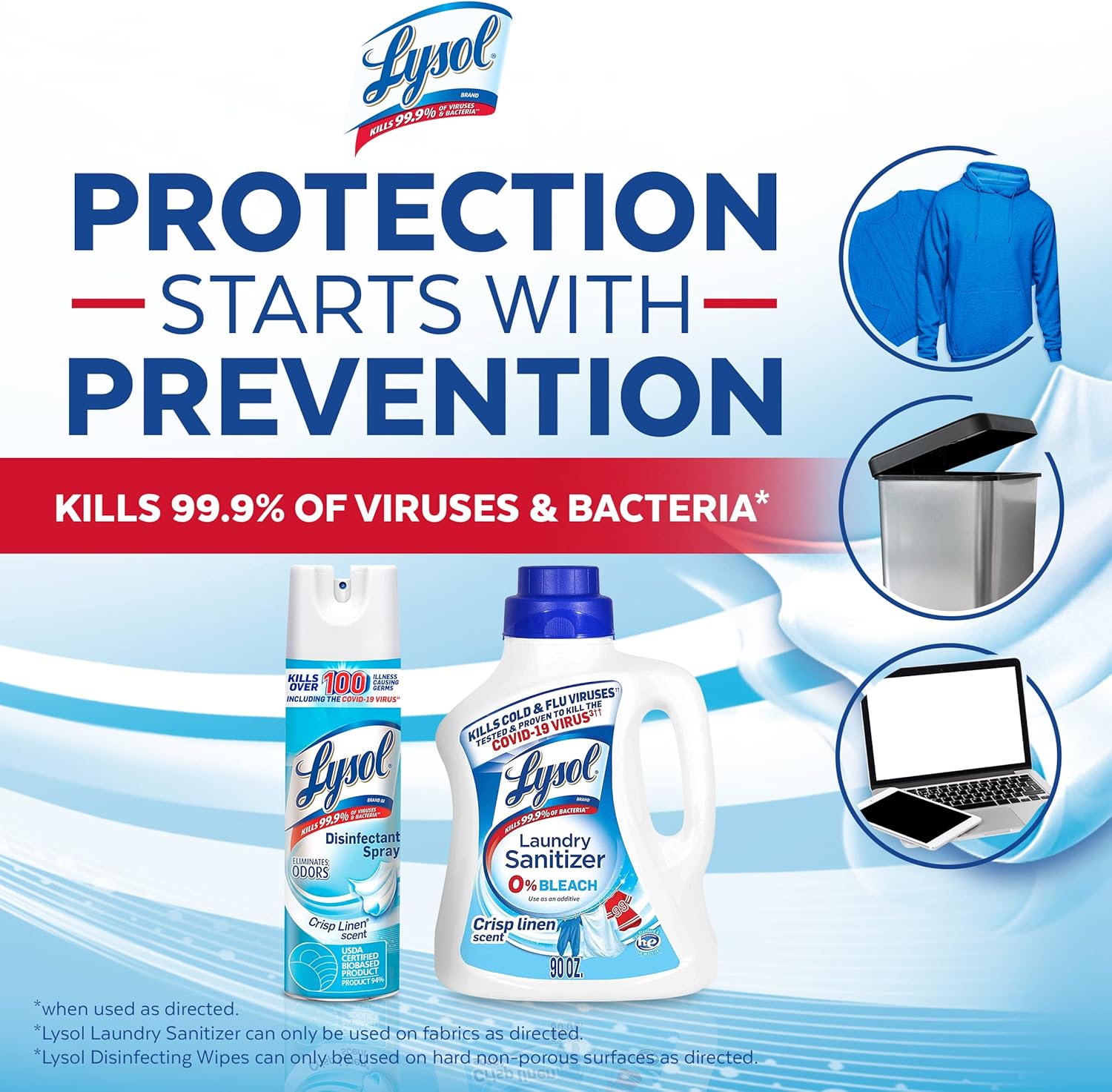 Lysol Disinfectant Spray, Household Essential Cleaning Supplies, Multi-Purpose Room Spray, Antibacterial Sanitizer Spray, Upholstery Deodorizer, Home and Bathroom, Crisp Linen,19 Fl Oz (Pack of 2)
