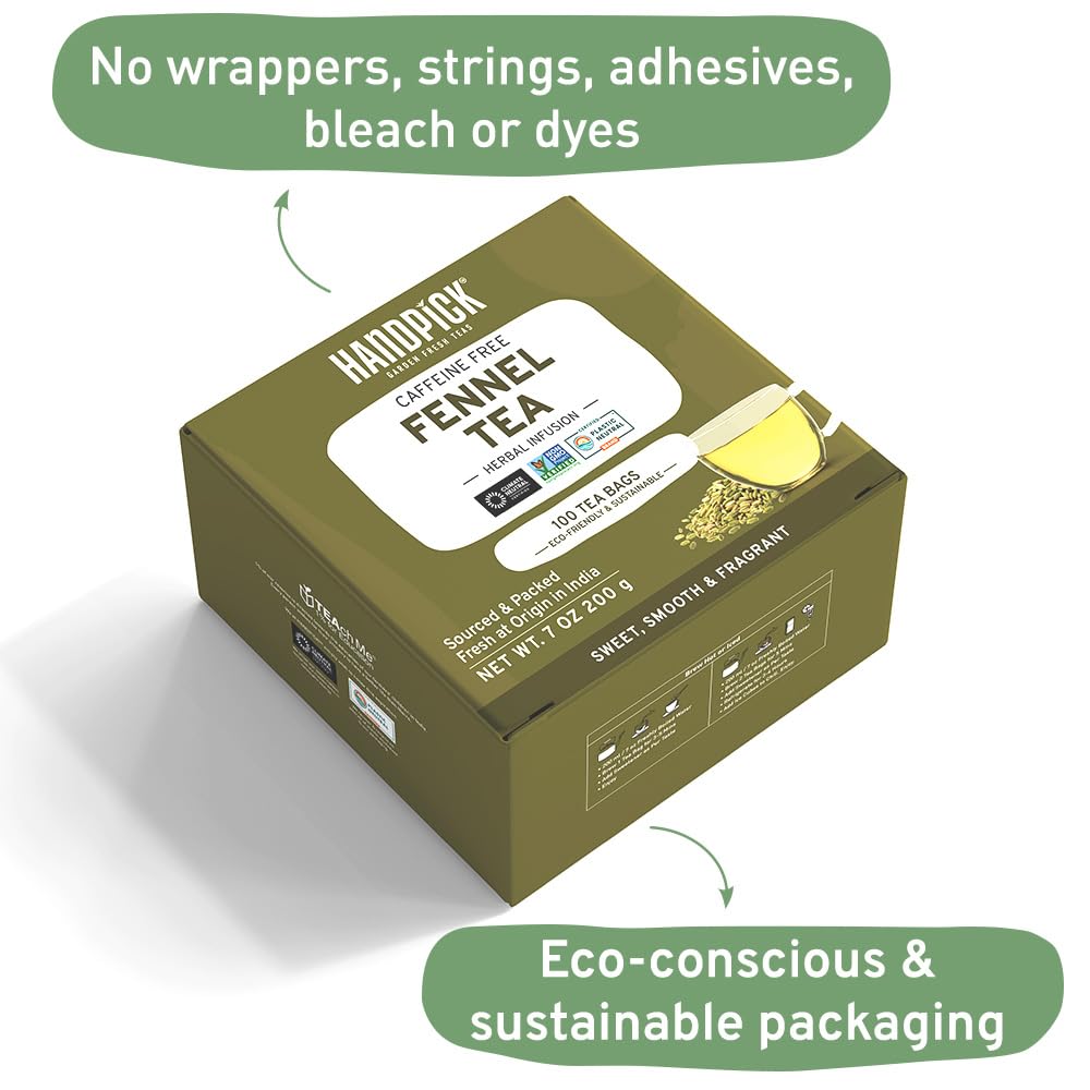 HANDPICK, Peppermint Tea, Eco-Conscious Tea Bags - 100 Count | Caffeine Free, Non-GMO | Minty, Fresh & Cool flavor | Direct From Source