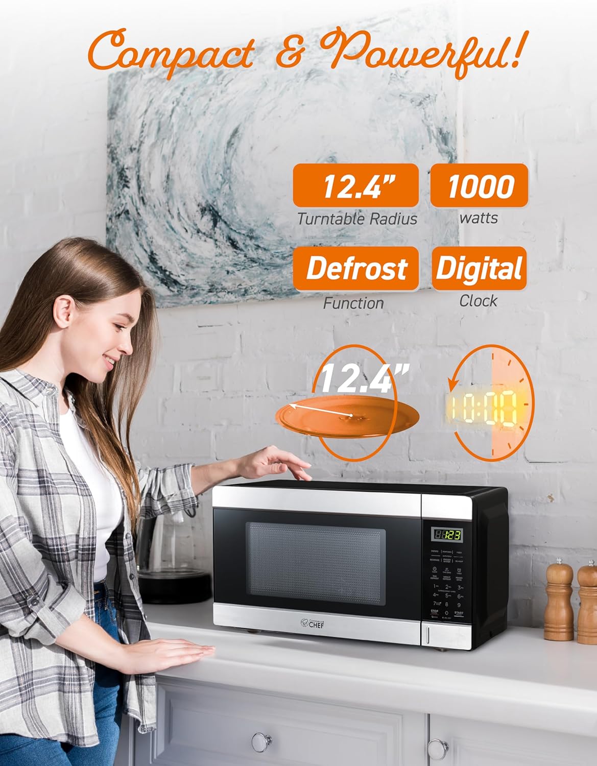 COMMERCIAL CHEF 0.6 Cubic Foot Microwave with 6 Power Levels, Small Microwave with Grip Handle, 700W Countertop Microwave with 30 Minute Timer and Mechanical Dial Controls, White