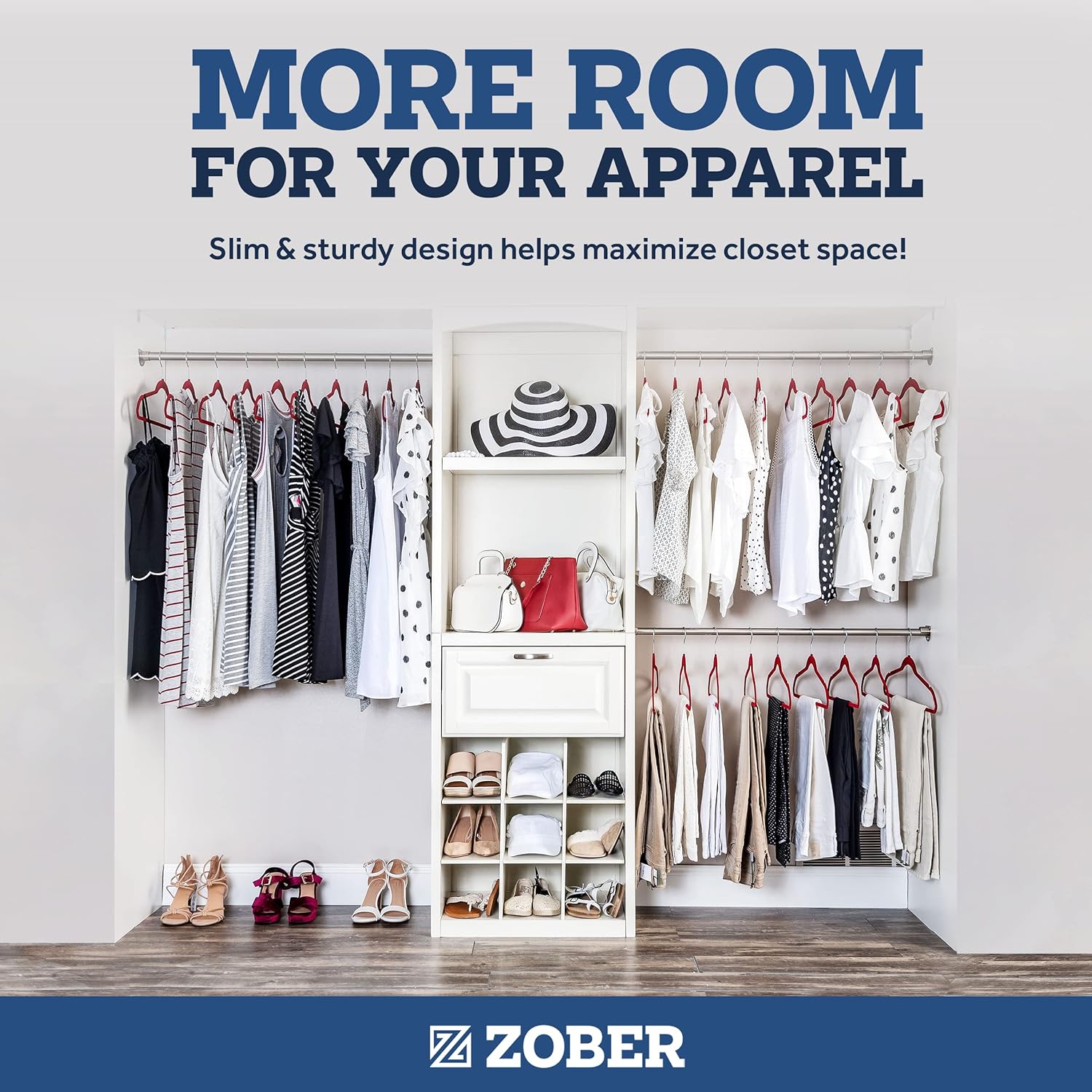 Zober Velvet Hangers 50 Pack - Heavy Duty Black Hangers for Coats, Pants & Dress Clothes - Non Slip Clothes Hanger Set - Space Saving Felt Hangers for Clothing