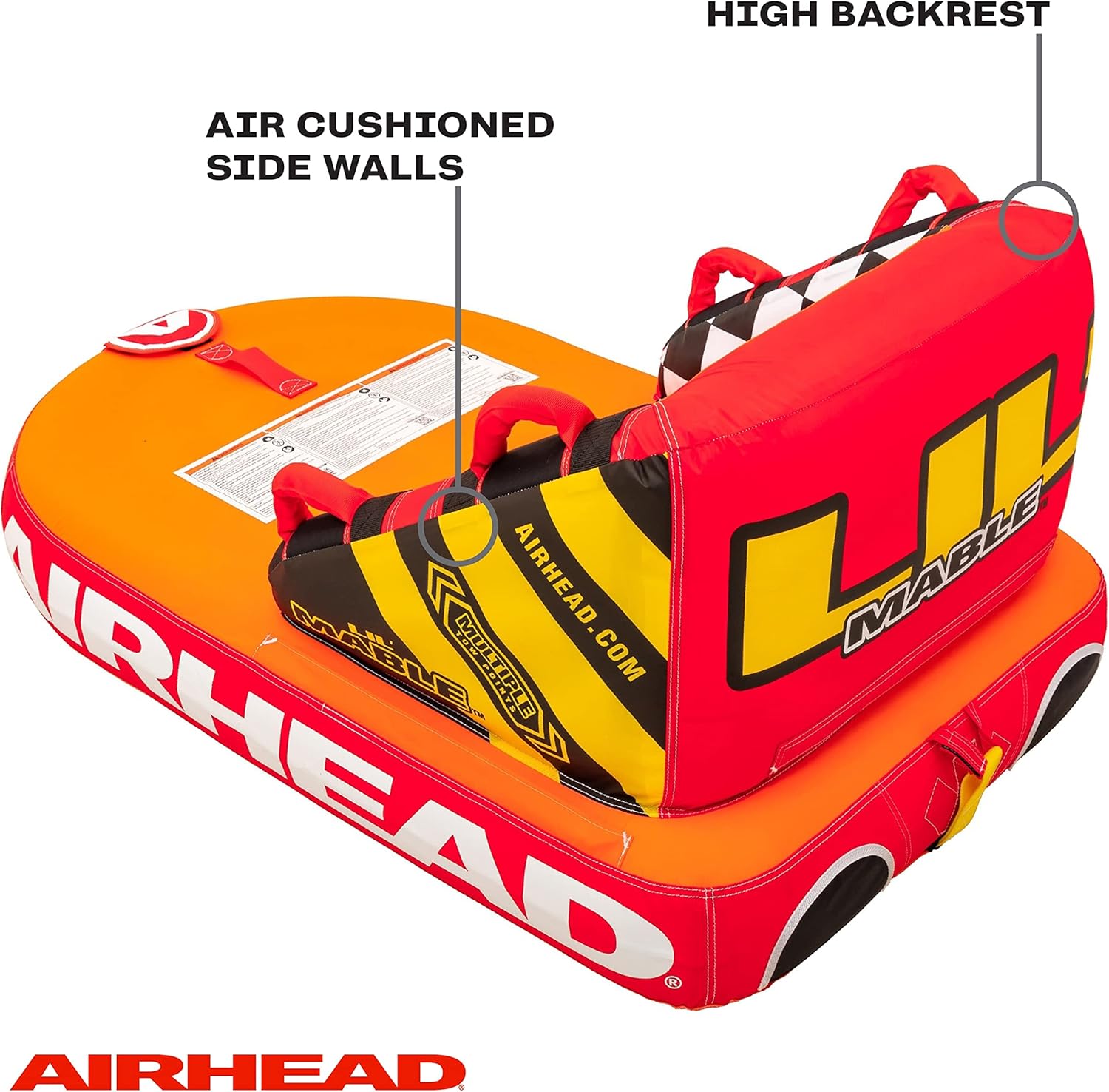 Airhead Mable Inflatable Towable Tube, 1-4 Rider Models, Dual Tow Points, Full Nylon Cover, EVA Foam Pads, Patented Speed Valve, Boat Tubes and Towables