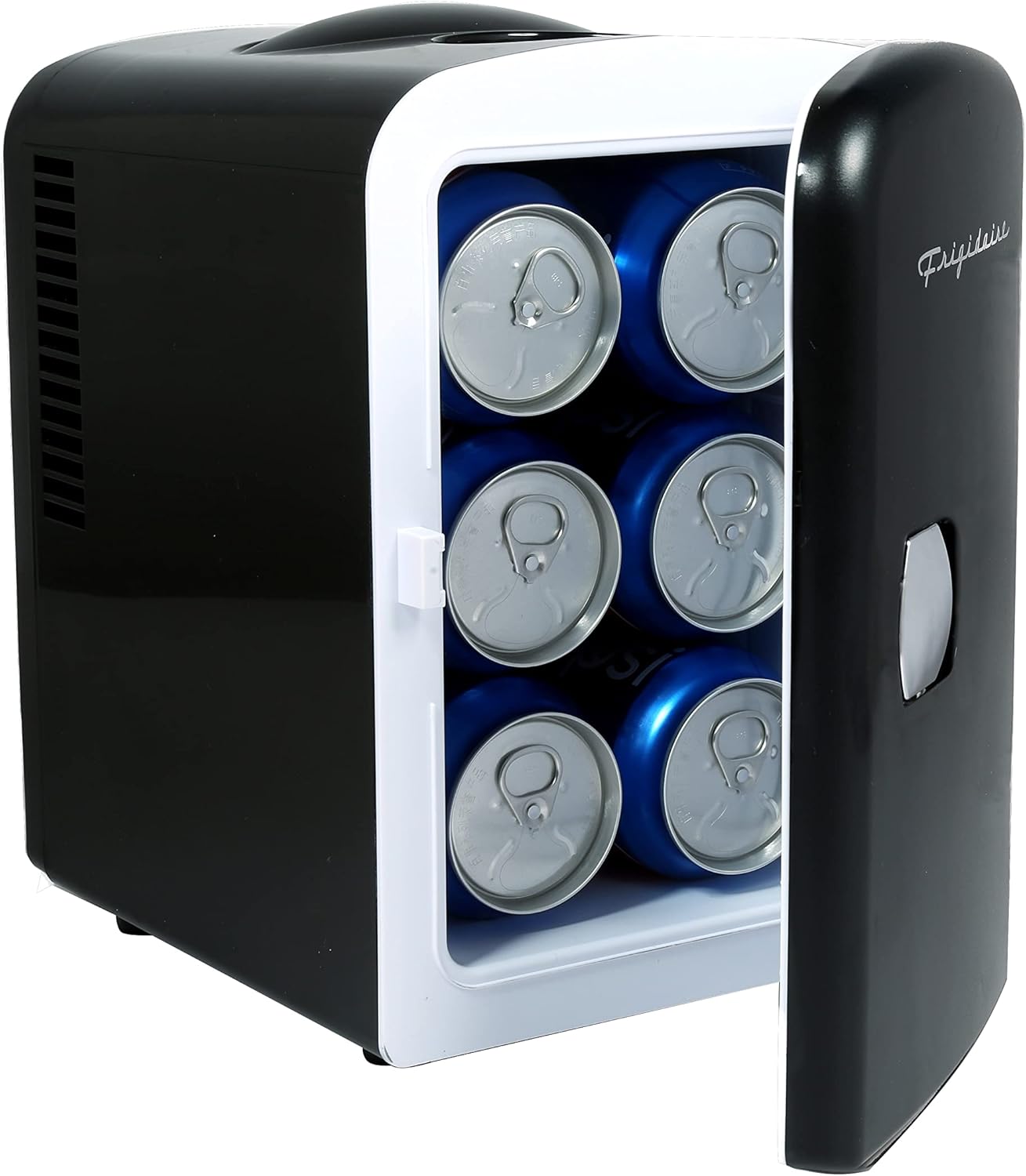 Frigidaire Mini Portable Compact Personal Fridge Cooler, 4 Liter Capacity Chills Six 12 oz Cans, 100% Freon-Free & Eco Friendly, Includes Plugs for Home Outlet & 12V Car Charger – Black