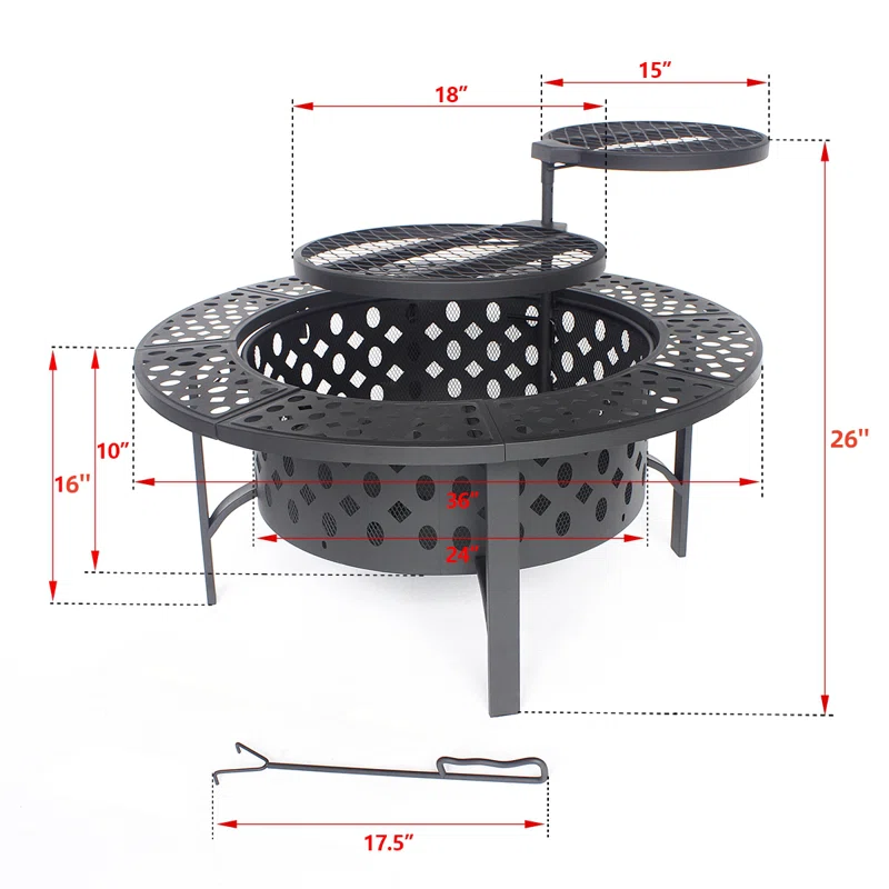 Hayler Wood Burning Outdoor Fire Pit Table with Lid