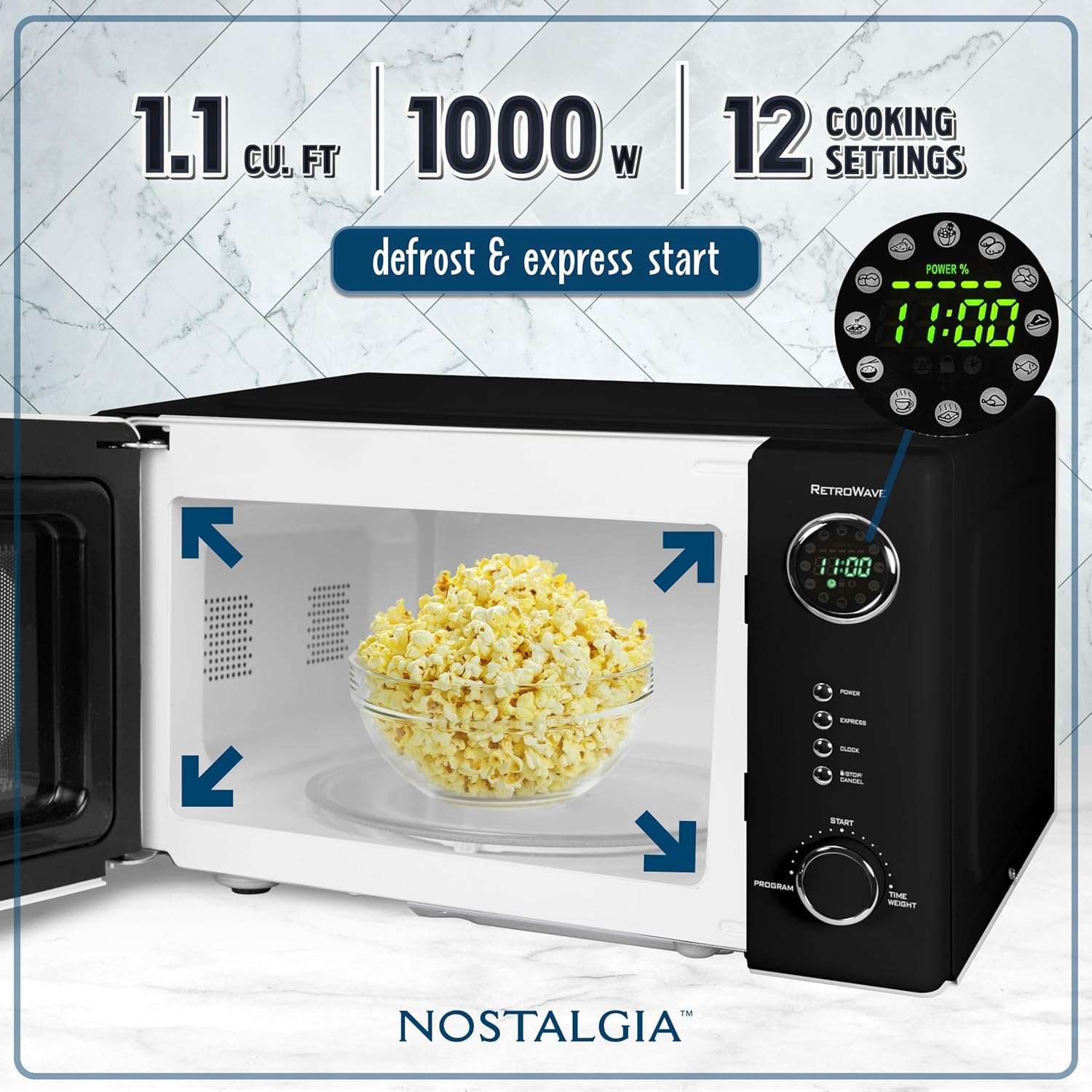 Nostalgia Retro Compact Countertop Microwave Oven - 0.7 Cu. Ft. - 700-Watts with LED Digital Display - Child Lock - Easy Clean Interior - Aqua