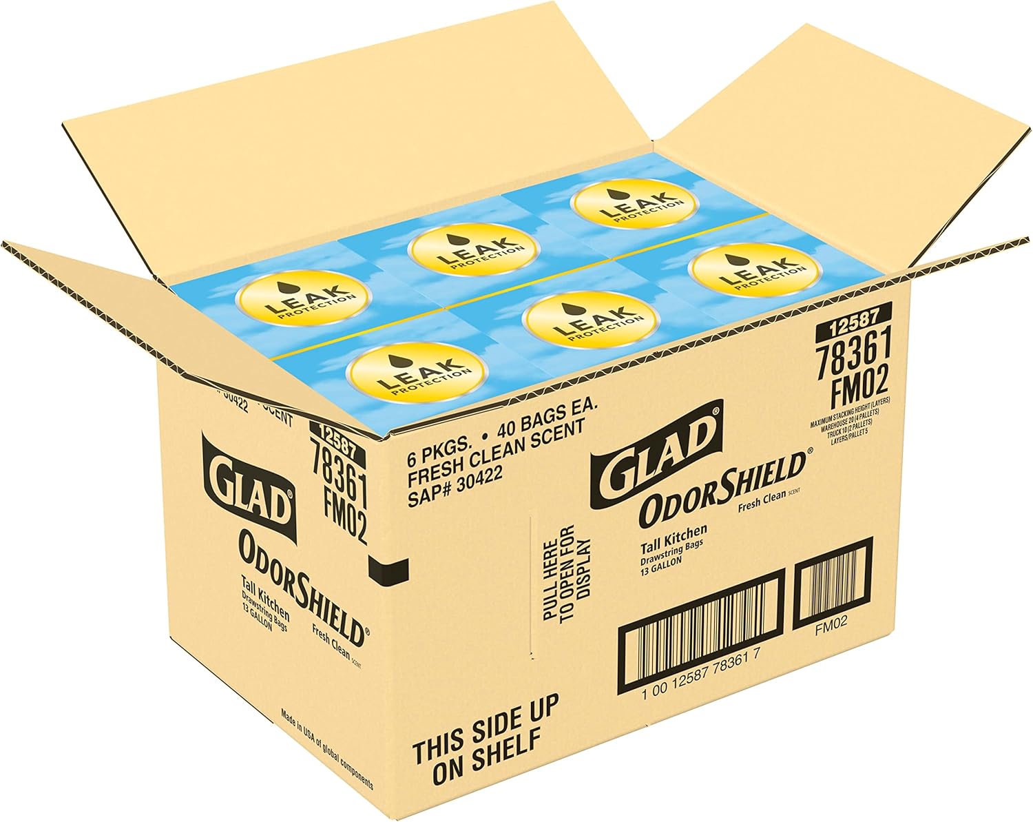 Glad Tall Kitchen Drawstring Trash Bags - Odorshield 13 Gallon White Trash Bag, Febreze Fresh Clean, 110 Count