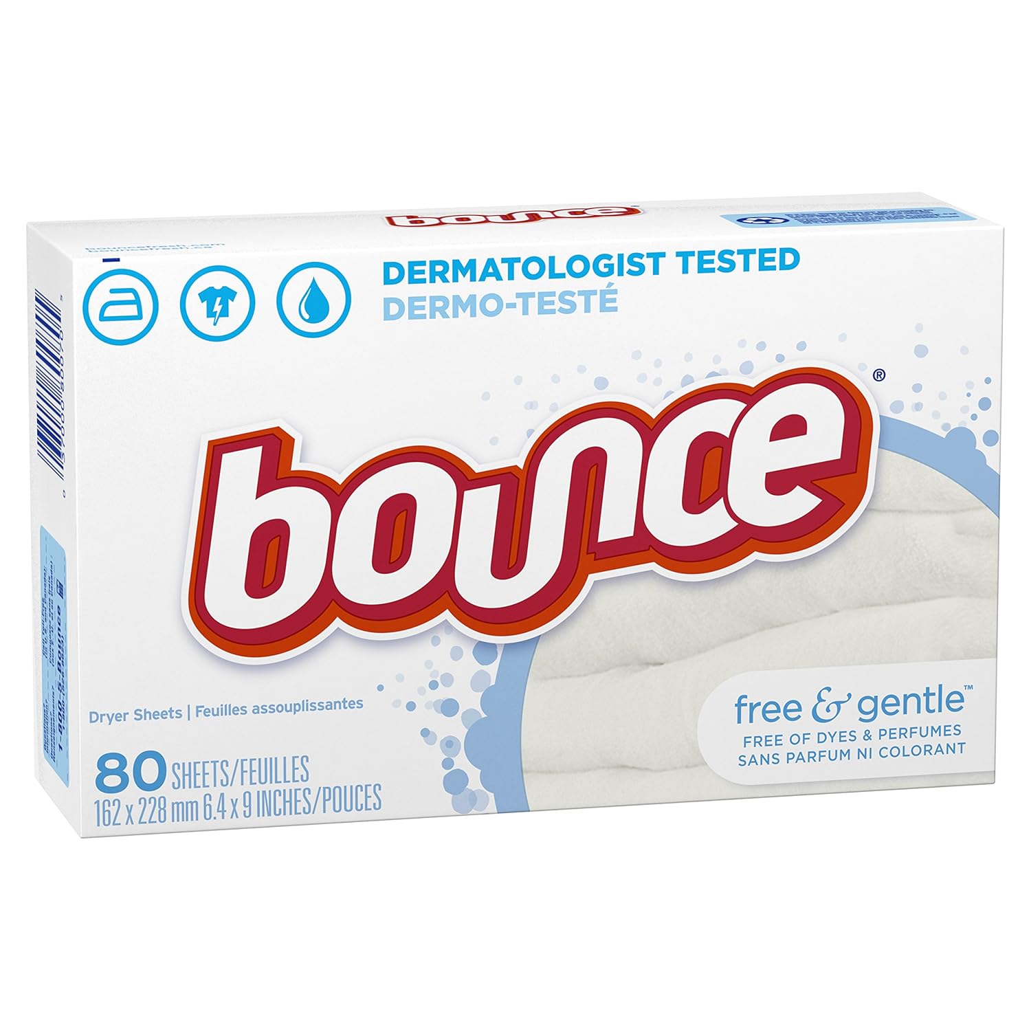 Bounce Free & Gentle Dryer Sheets, 240 Sheets, Unscented Fabric Softener Sheets, Hypoallergenic and Dermatologist Tested