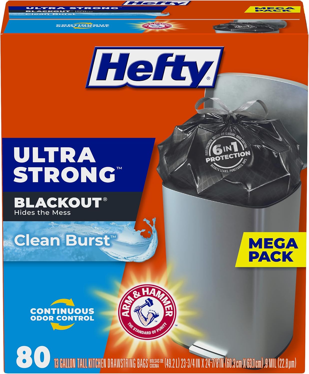 Hefty Ultra Strong Tall Kitchen Trash Bags, Lavender & Sweet Vanilla Scent, 13 Gallon, 80 Count