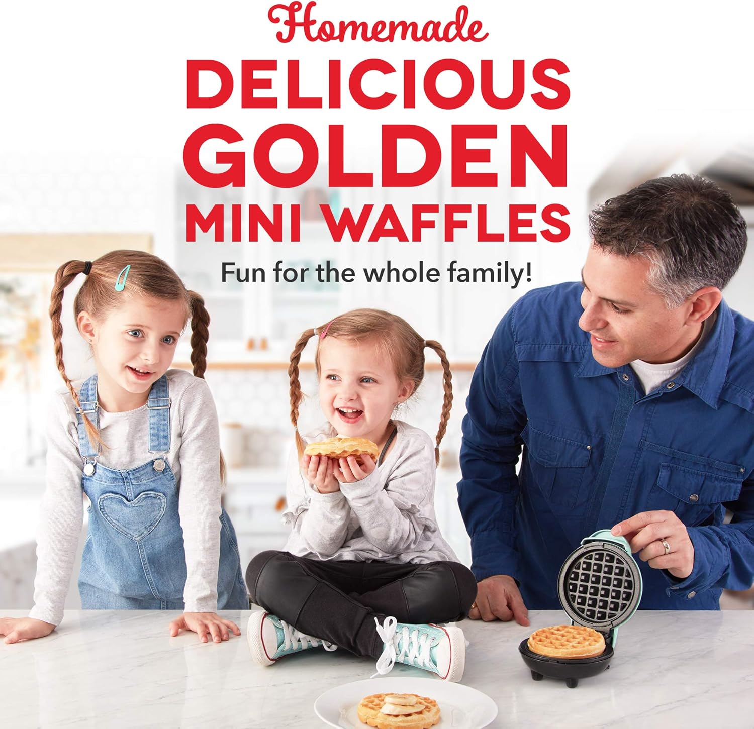 DASH Mini Waffle Maker - 4” Waffle Mold, Nonstick Waffle Iron with Quick Heat-Up, PTFE Nonstick Surface - Perfect Mini Waffle Maker for Kids and Families, Just Add Batter (Aqua)