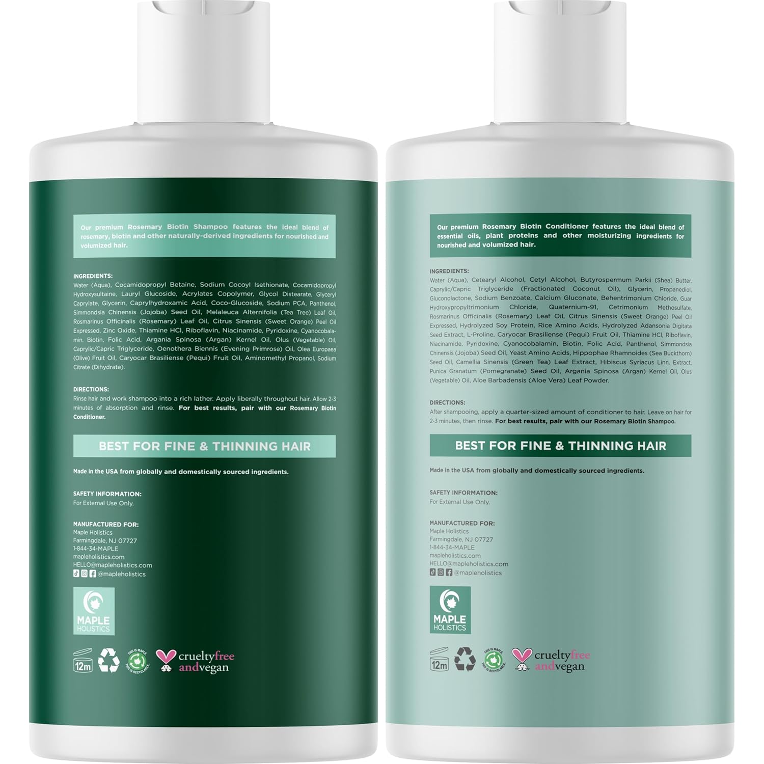 Volumizing Biotin Shampoo and Conditioner Set - Sulfate Free Shampoo and Conditioner for Dry Damaged Hair Care - Thinning Hair Shampoo and Conditioner with Nourishing Biotin and Rosemary Oil (8oz)