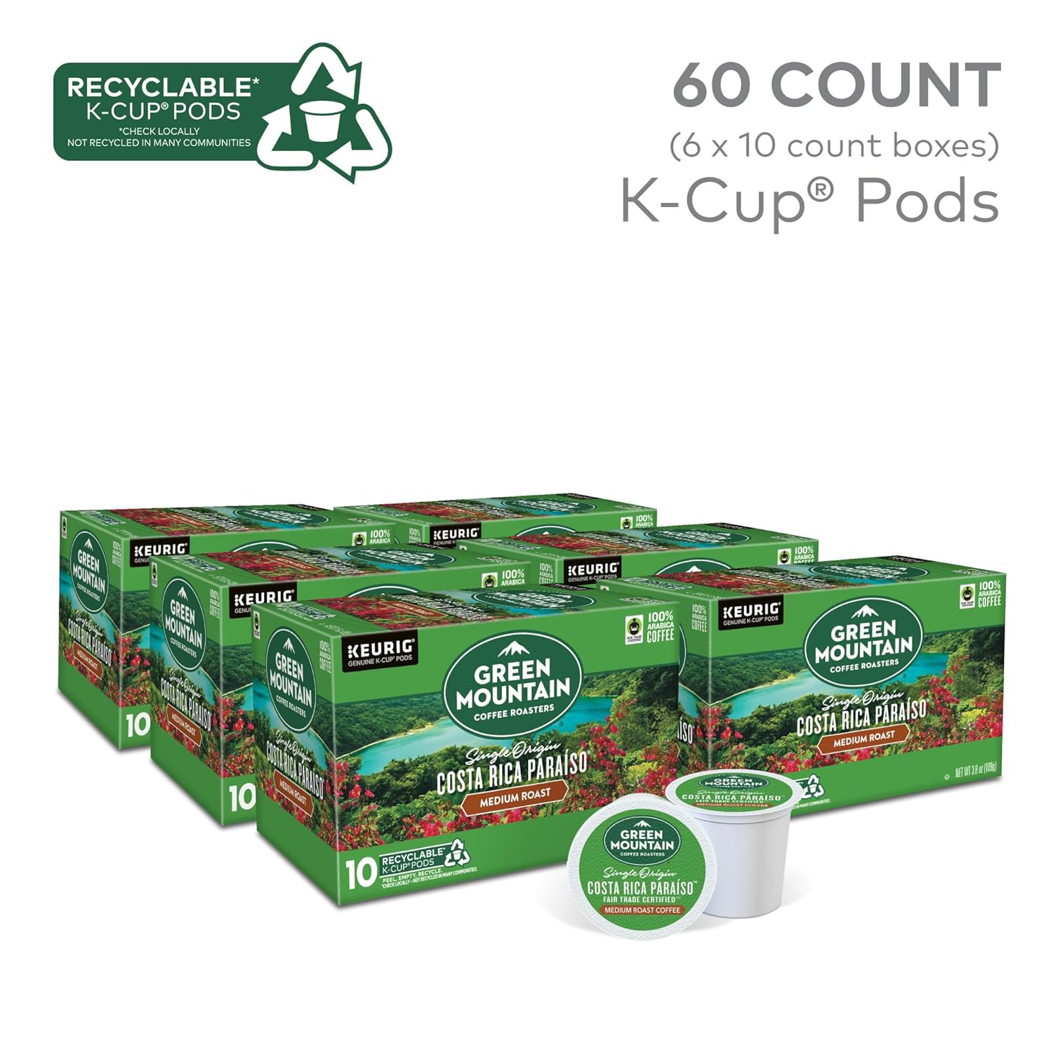 Green Mountain Coffee Roasters Half Caff Keurig Single-Serve K-Cup pods, Medium Roast Coffee, 72 Count (6 Packs of 12)