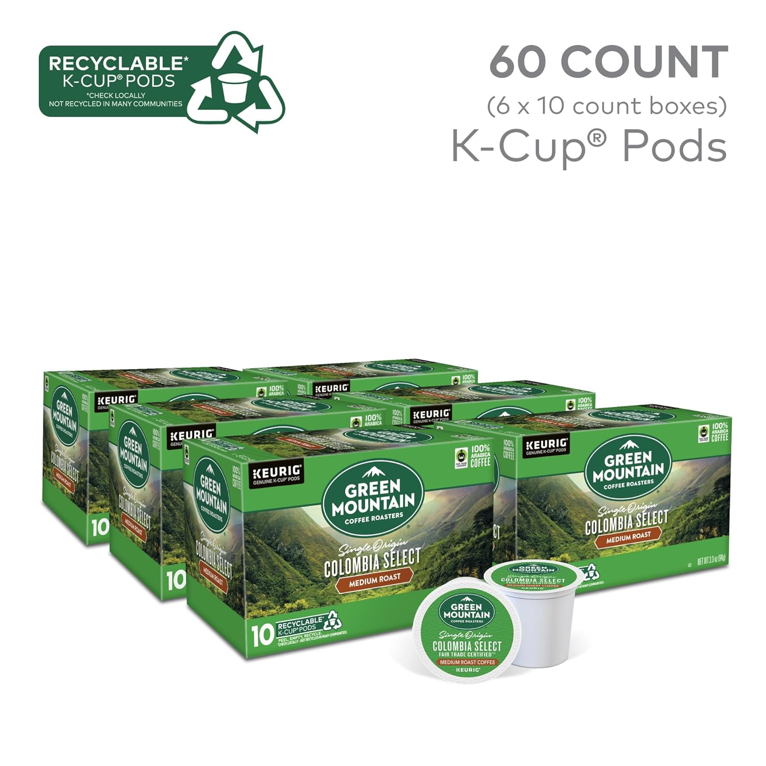 Green Mountain Coffee Roasters Half Caff Keurig Single-Serve K-Cup pods, Medium Roast Coffee, 72 Count (6 Packs of 12)