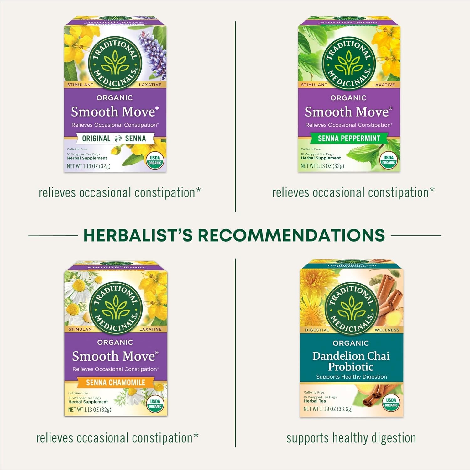 Traditional Medicinals Smooth Move, Helps Relieve Constipation Overnight, 16 Teabags