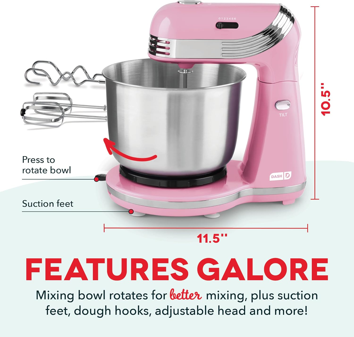 Dash Stand Mixer (Electric Mixer for Everyday Use): 6 Speed Stand Mixer with 3 Quart Stainless Steel Mixing Bowl, Dough Hooks & Mixer Beaters for Dressings, Frosting, Meringues & More - Aqua