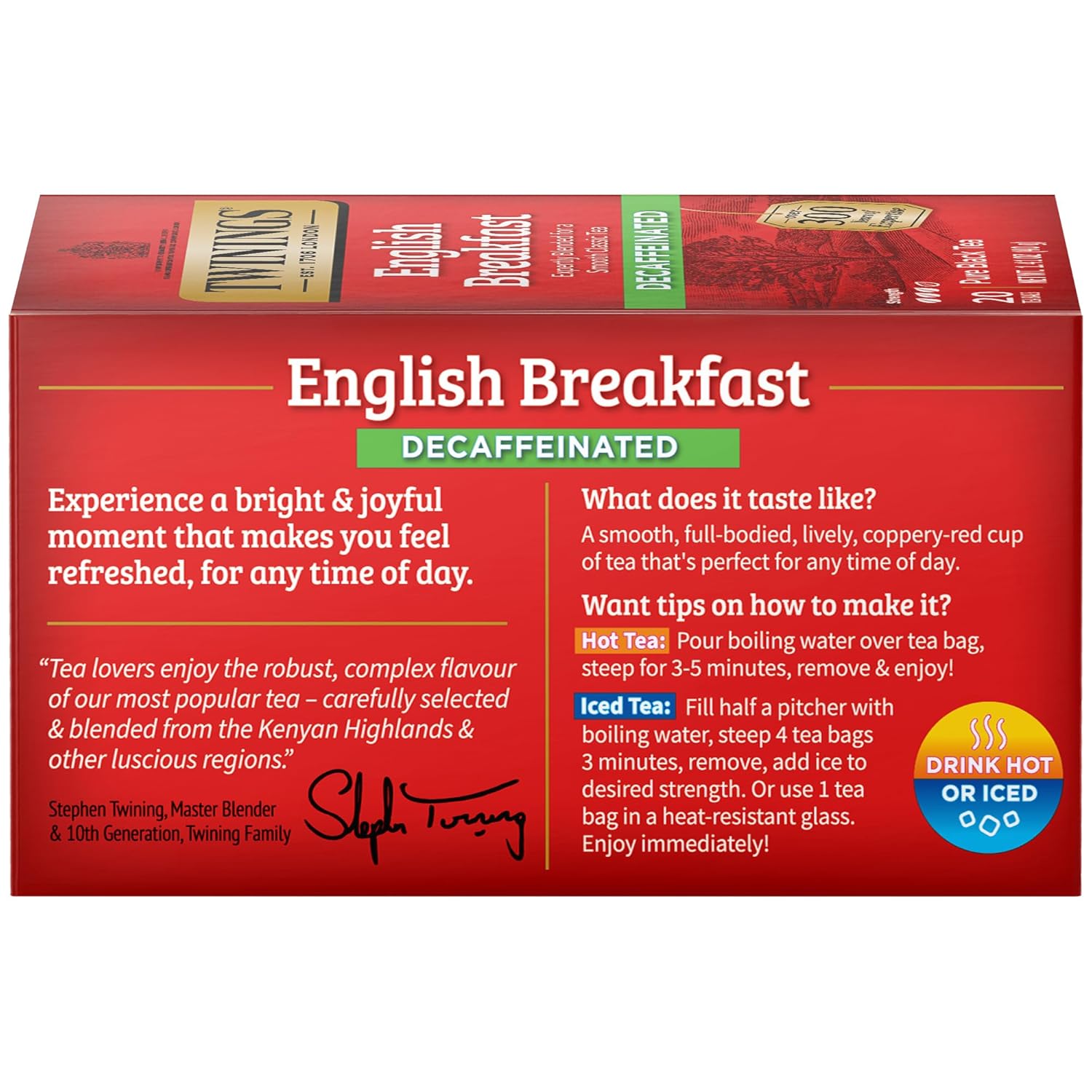 Twinings English Breakfast Black Tea Individually Wrapped Bags, 100 Count (Pack of 1), Smooth, Flavourful, and Robust, Caffeinated, Enjoy Hot or Iced | Packaging May Vary