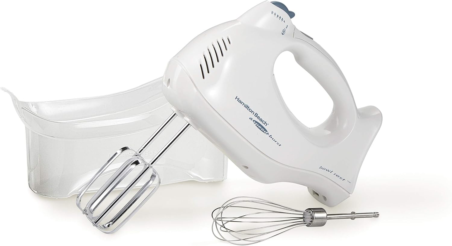 Hamilton Beach Power Deluxe 6-Speed Electric Hand Mixer with Snap-On Storage Case, QuickBurst, Beaters, Whisk, Powerful 250 Watt Motor, Bowl Rest, Black (62692)