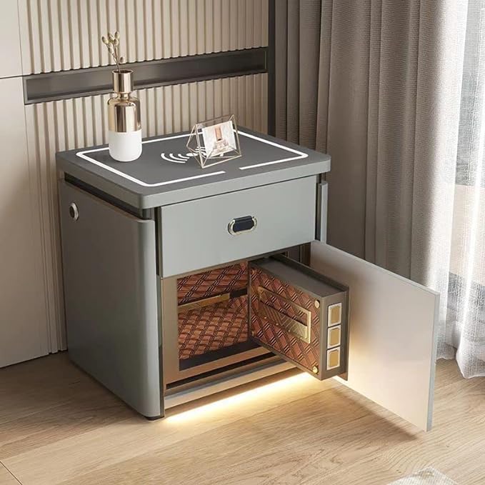 Modern Wood Nightstand with Glass Top and Drawers