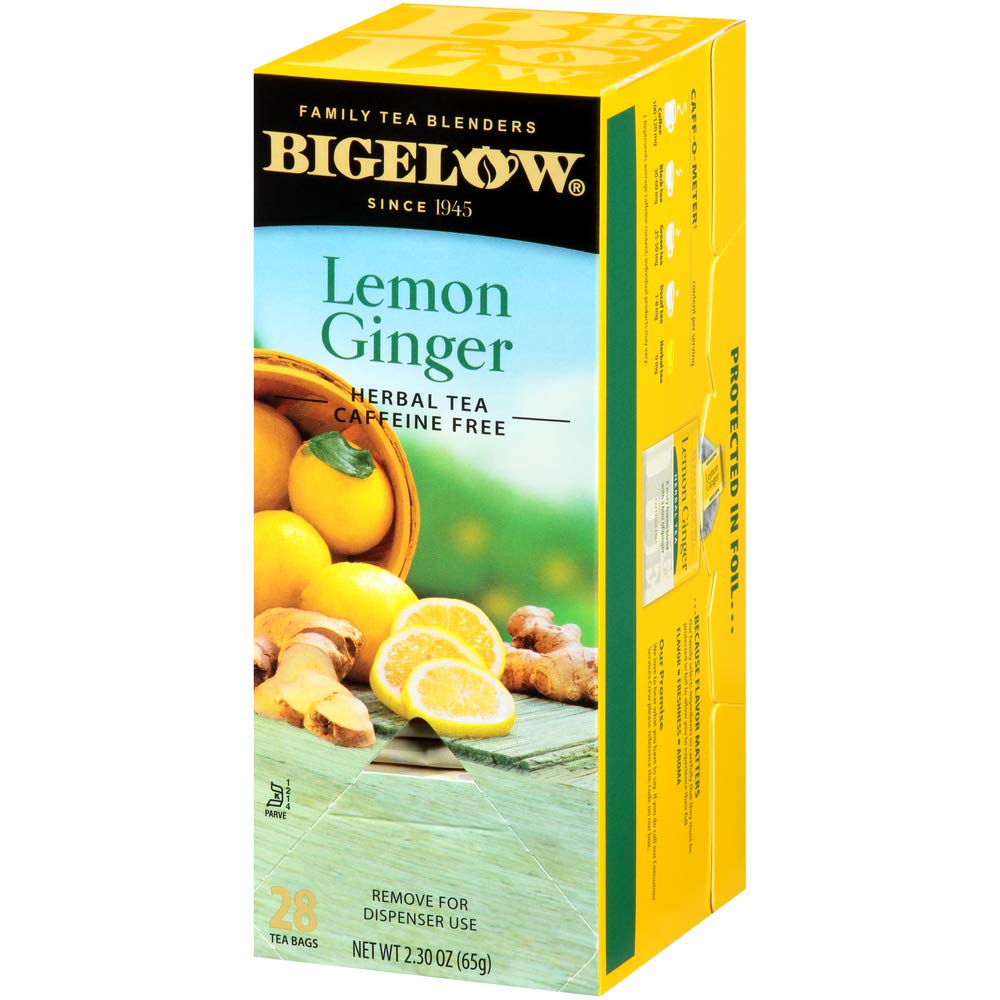 Bigelow Tea Lemon Ginger plus Probiotics Herbal Tea, Caffeine Free Tea with Lemon and Ginger, 18 Count Box (Pack of 6), 108 Total Tea Bags