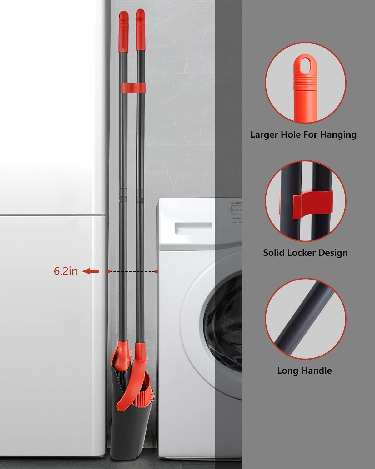 Broom and Dustpan, Broom and Dustpan Set for Home, Long Handle Broom with Dustpan, Broom and Dustpan Combo for Office Home Kitchen Lobby Floor Use Dustpan and Broom Set