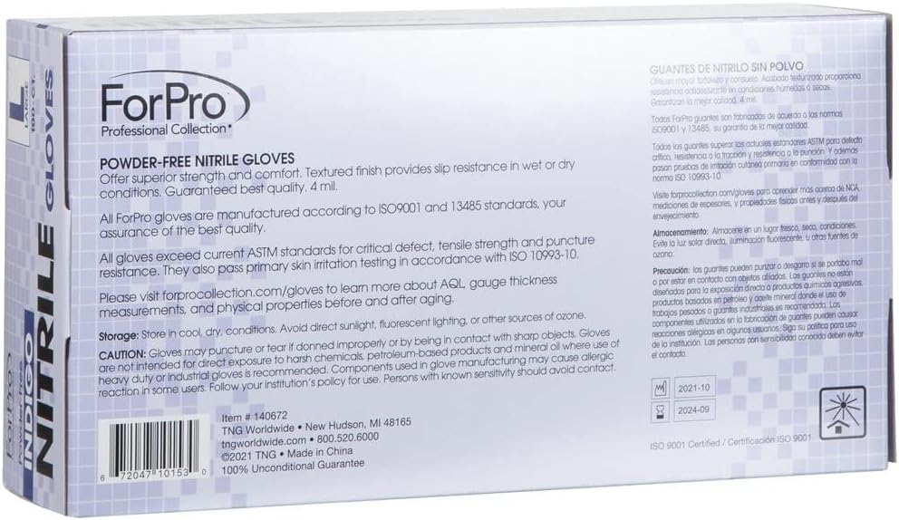 ForPro Professional Collection Disposable Nitrile Gloves, Chemical Resistant, Powder-Free, Latex-Free, Non-Sterile, Food Safe, 4 Mil, Black, Large, 100-Count