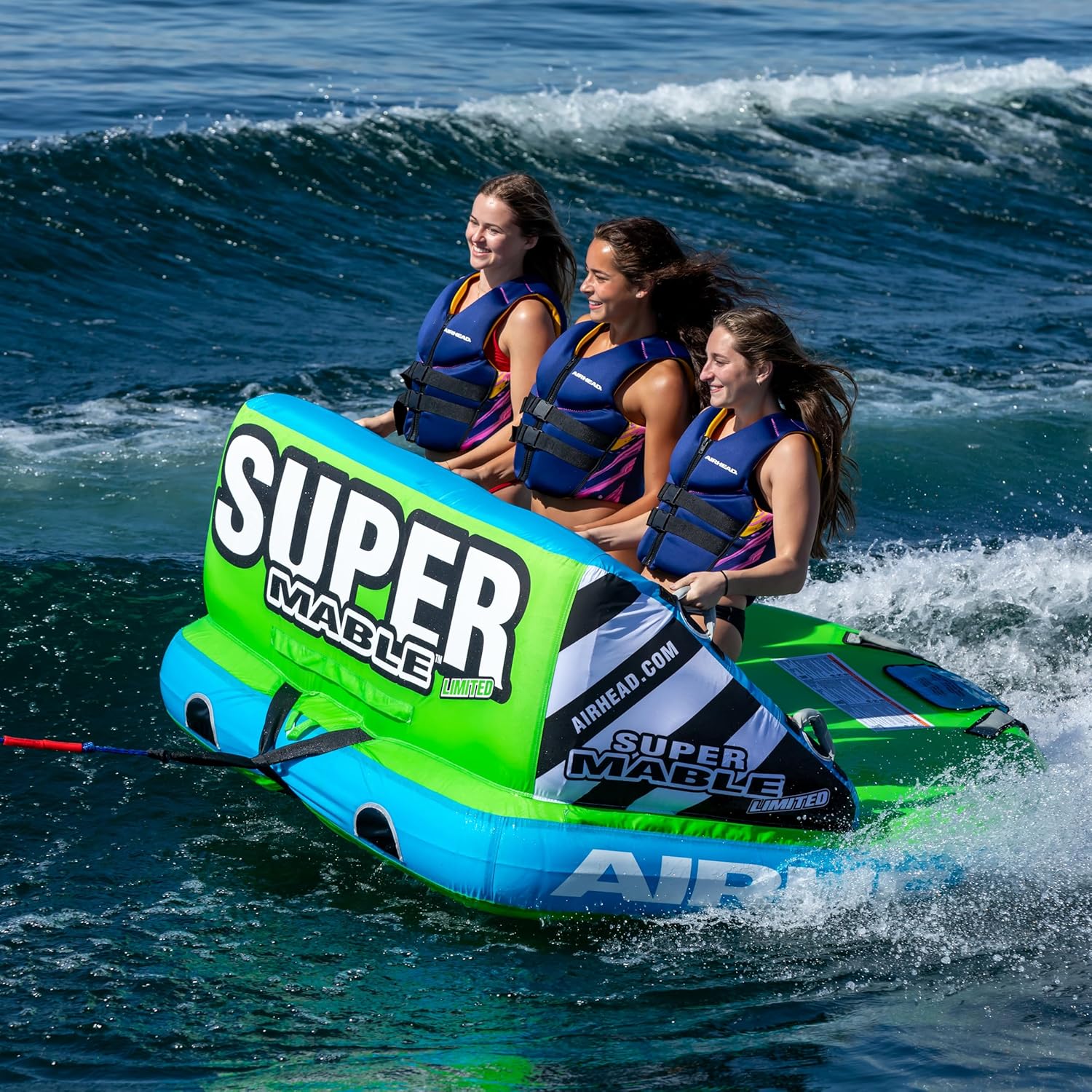 Airhead Mable Inflatable Towable Tube, 1-4 Rider Models, Dual Tow Points, Full Nylon Cover, EVA Foam Pads, Patented Speed Valve, Boat Tubes and Towables