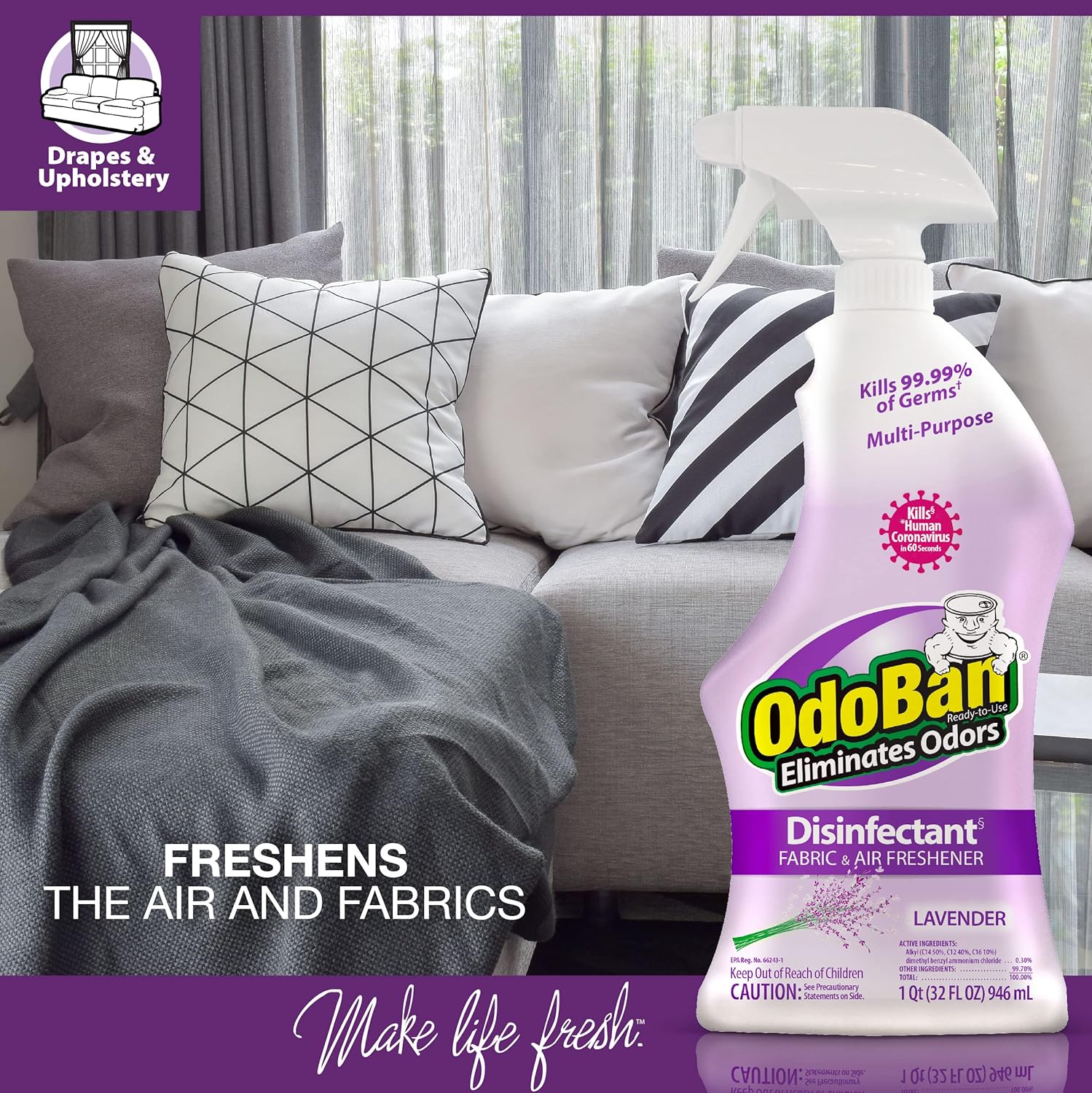 OdoBan Disinfectant Concentrate and Odor Eliminator, 2 Gallons, Cotton Breeze Scent