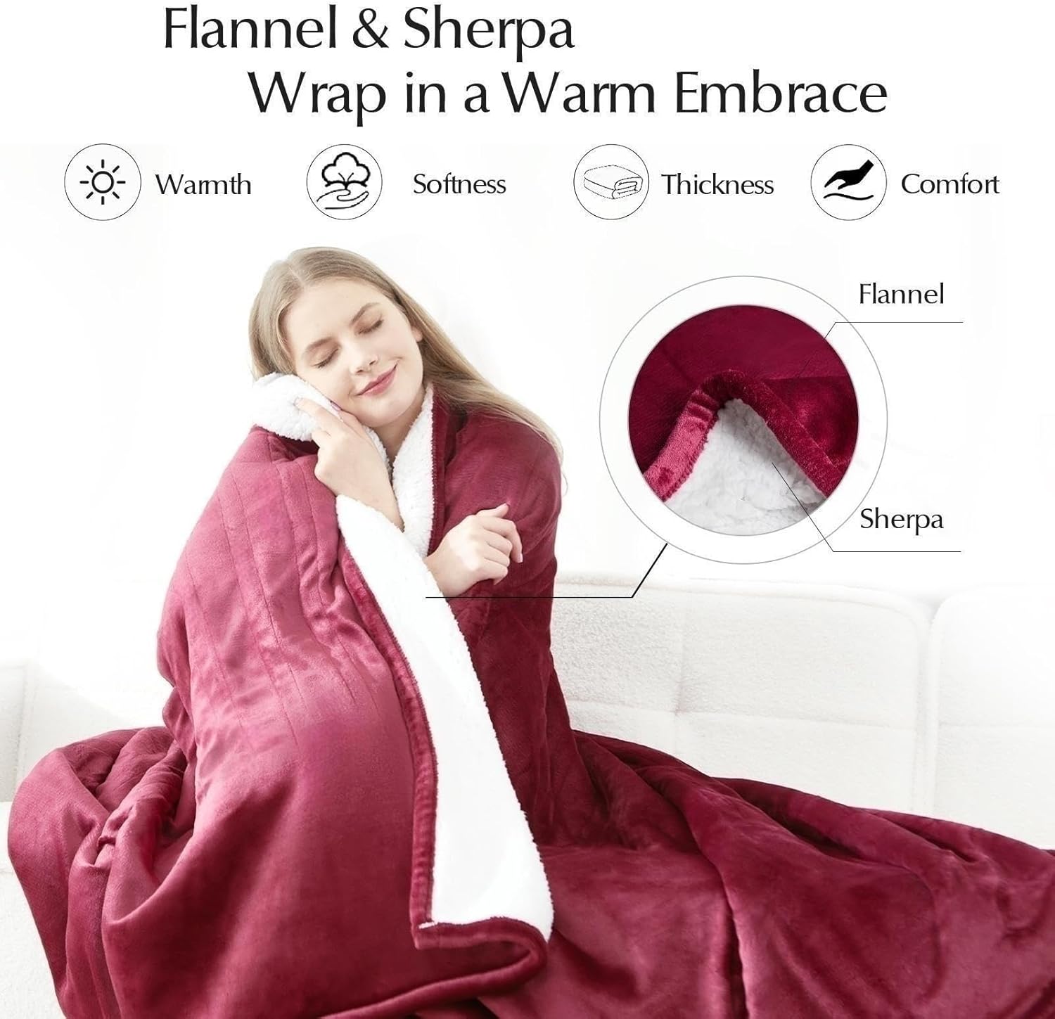 Heated Blanket Throw Size, Soft and Cozy Electric Heating Blanket for Bed, Automatic Safety System 6 Heating Levels & 4 Hours Auto-Off, 50