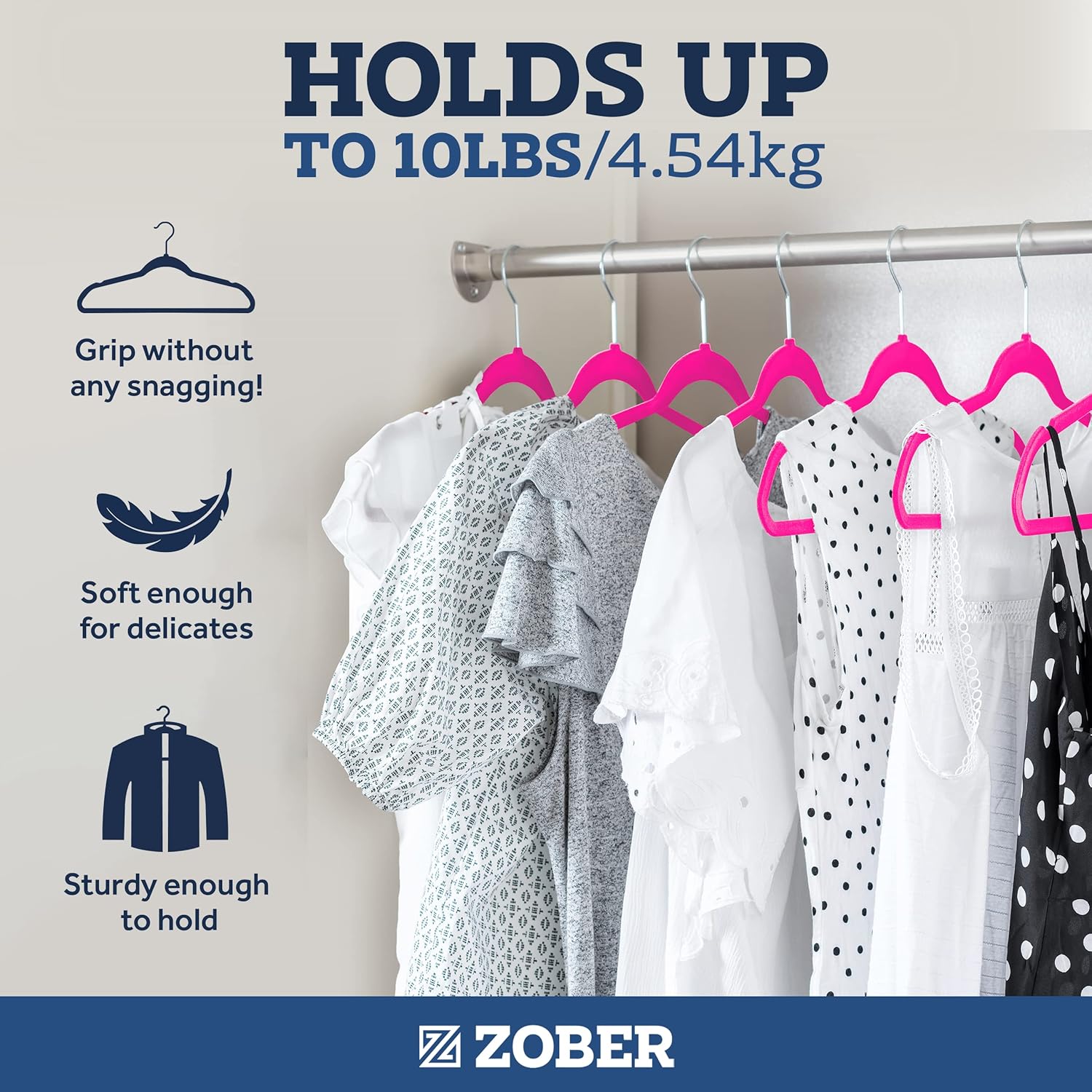 Zober Velvet Hangers 50 Pack - Heavy Duty Black Hangers for Coats, Pants & Dress Clothes - Non Slip Clothes Hanger Set - Space Saving Felt Hangers for Clothing