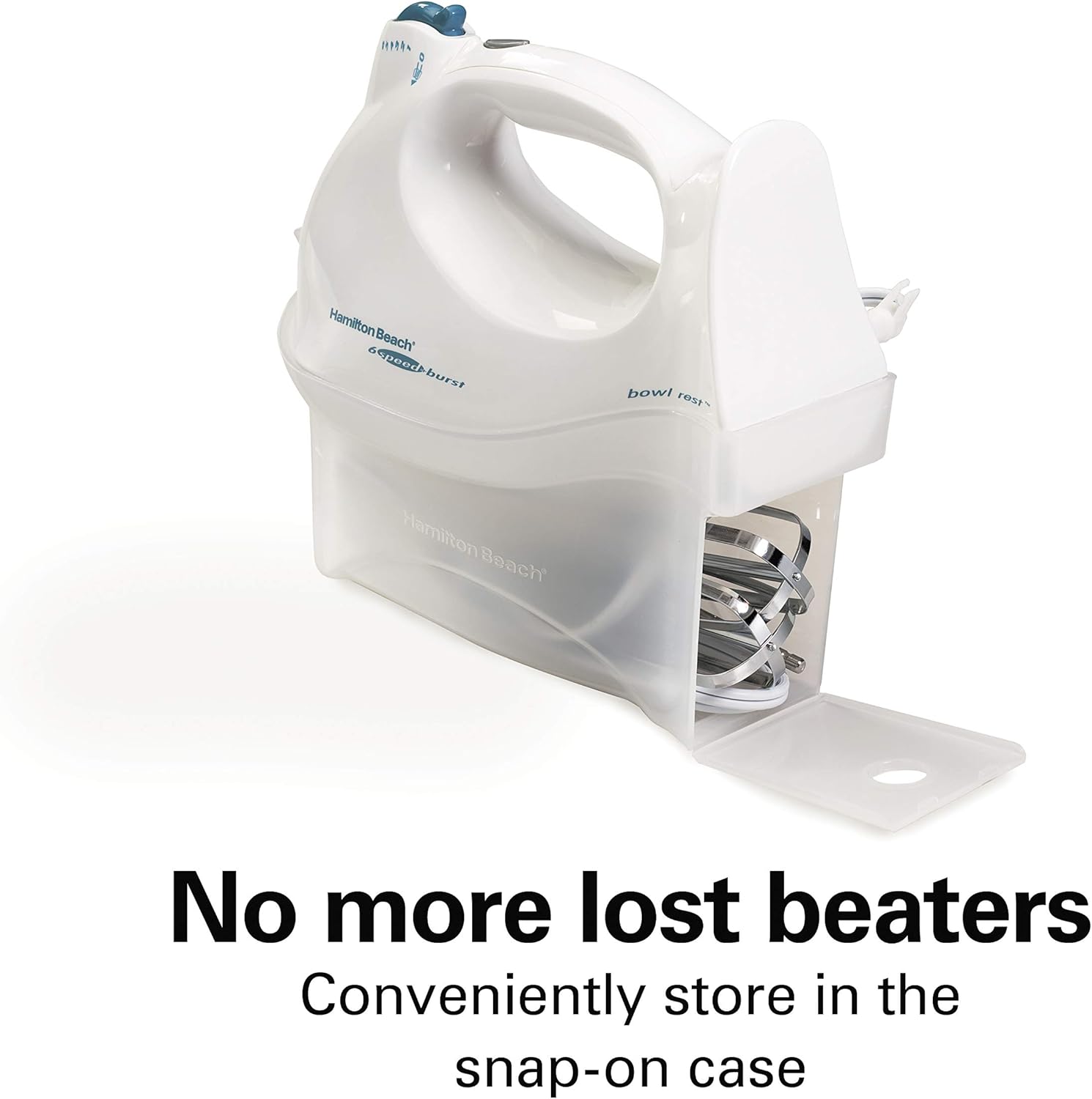 Hamilton Beach Power Deluxe 6-Speed Electric Hand Mixer with Snap-On Storage Case, QuickBurst, Beaters, Whisk, Powerful 250 Watt Motor, Bowl Rest, Black (62692)