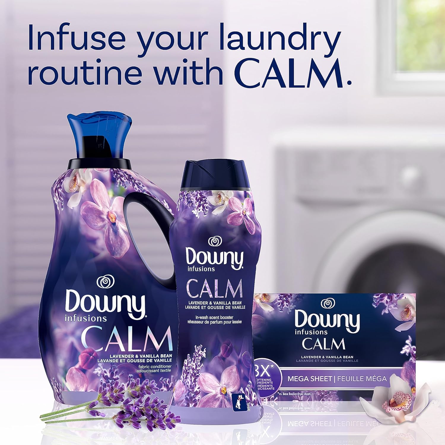 Downy Infusions In Wash Scent Booster Beads, CALM, Soothing Lavender and Vanilla Bean Scent, 24 oz Laundry Beads