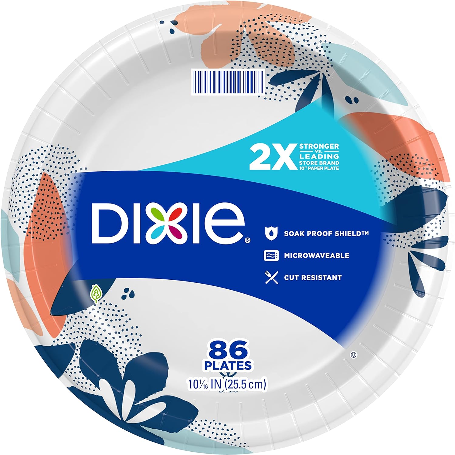 Dixie Large Paper Plates, 10 Inch, 86 Count, 2X Stronger*, Microwave-Safe, Soak-Proof, Cut Resistant, Disposable Plates For Everyday Breakfast, Lunch, & Dinner Meals