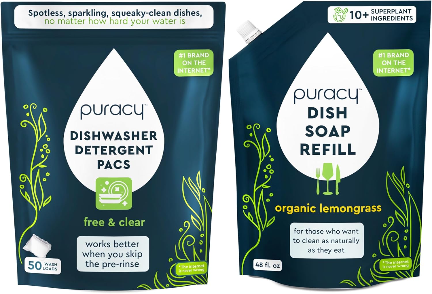 Puracy Dishwasher Pods 50 Count, Natural Dishwasher Detergent, Free & Clear Dish Tabs, Tiktok Trend Items, Enzyme-Powered, Spot & Residue-Free, Must Haves from Tiktok Made Me Buy It