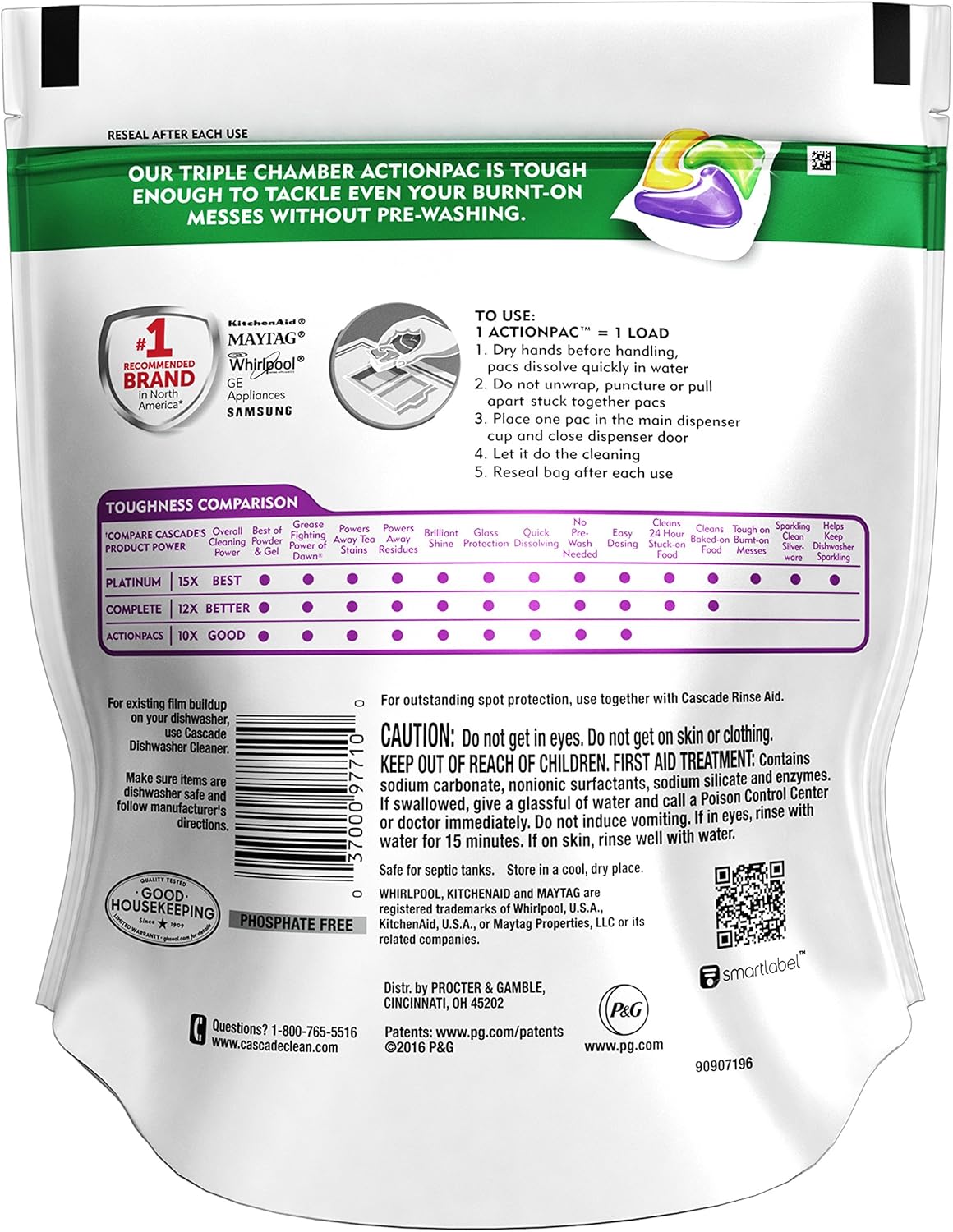 Cascade Platinum Dishwasher Pods, Detergent, Soap Pods, Actionpacs with Dishwasher Cleaner and Deodorizer Action, Fresh, 62 Count