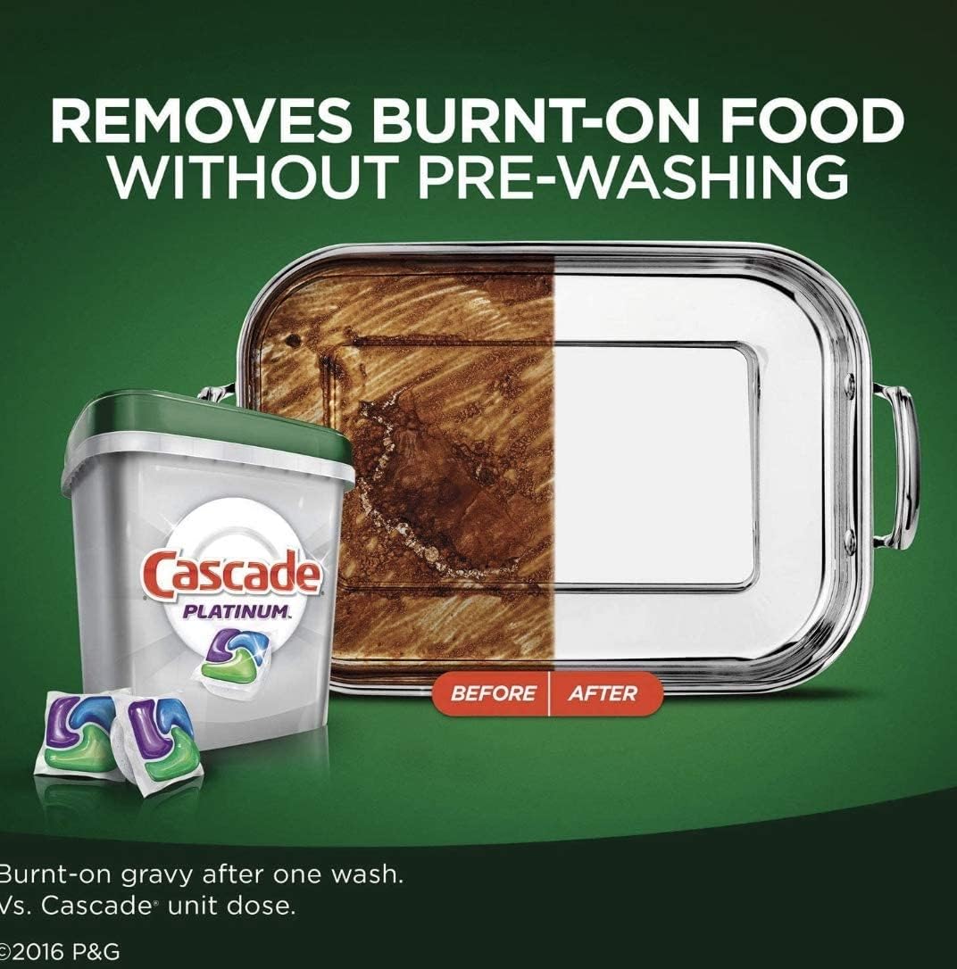 Cascade Platinum Dishwasher Pods, Dishwasher Detergent, Dishwasher Pod, Dishwasher Soap Pod, Actionpacs Dish Washing Pod, Lemon, 62 Count Dishwasher Detergent Pods