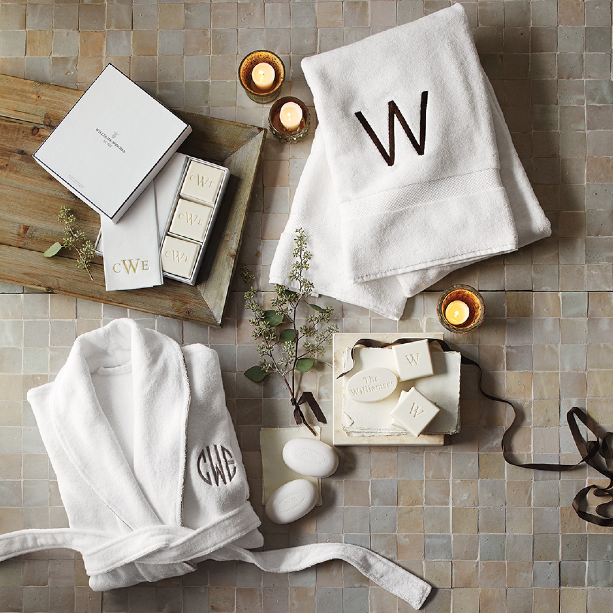Williams Sonoma Home Monogrammed Soap & Towel Gift Set