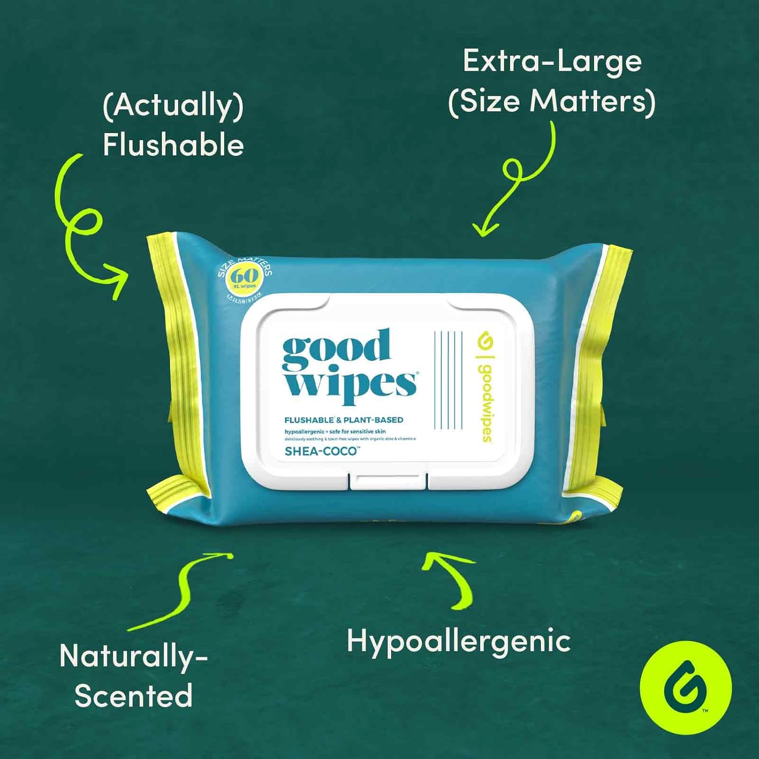 Goodwipes Flushable & Plant-Based Wipes with Botanicals | Dispenser for At-Home Use | Shea-Coco with Aloe Septic and Sewer Safe | 360 count (6 packs) - Biggest Adult Wipes